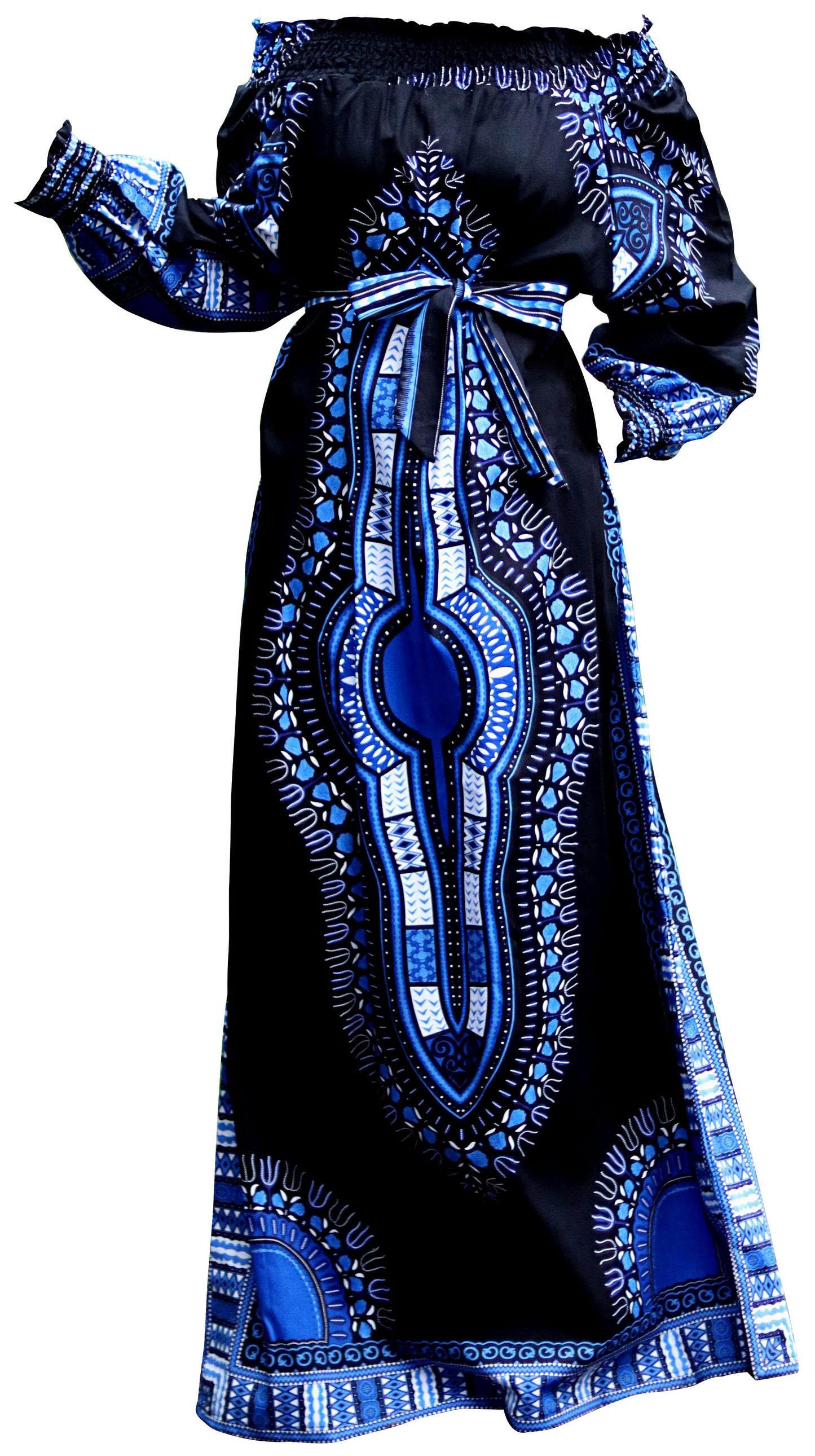 African Dashiki Long Dress - Long Sleeve Off Shoulder Shirt