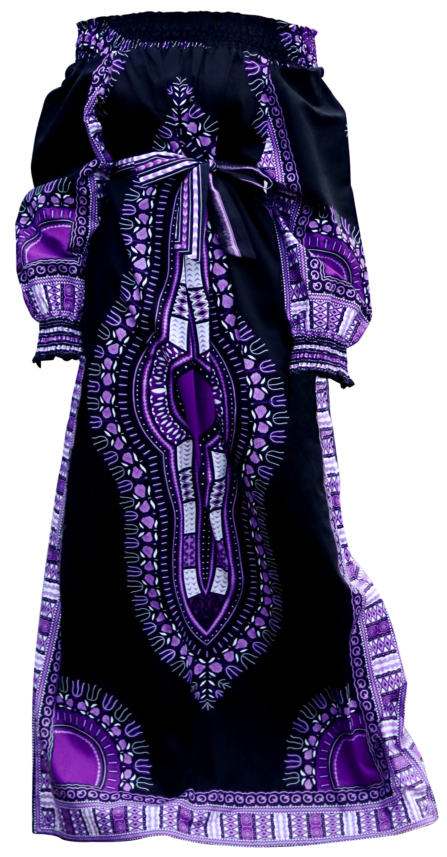 African Dashiki Long Dress - Long Sleeve Off Shoulder Shirt