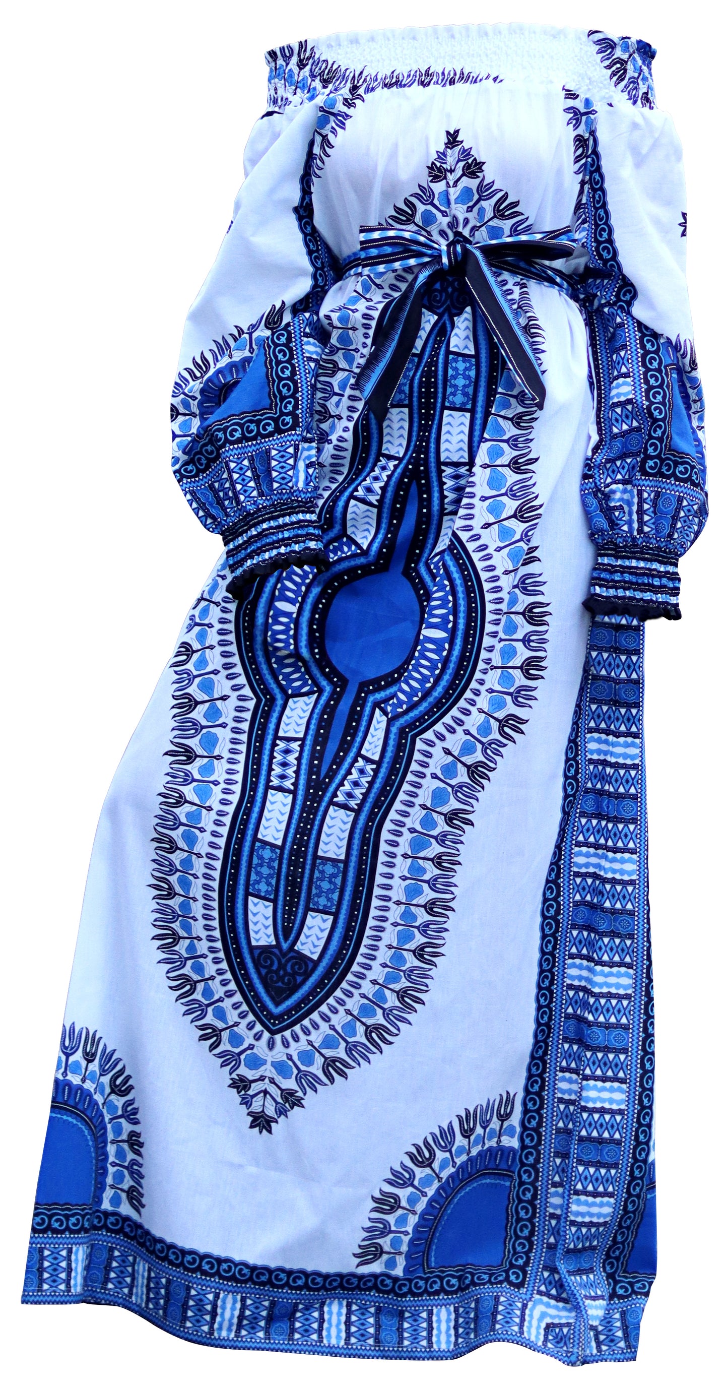 African Dashiki Long Dress - Long Sleeve Off Shoulder Shirt