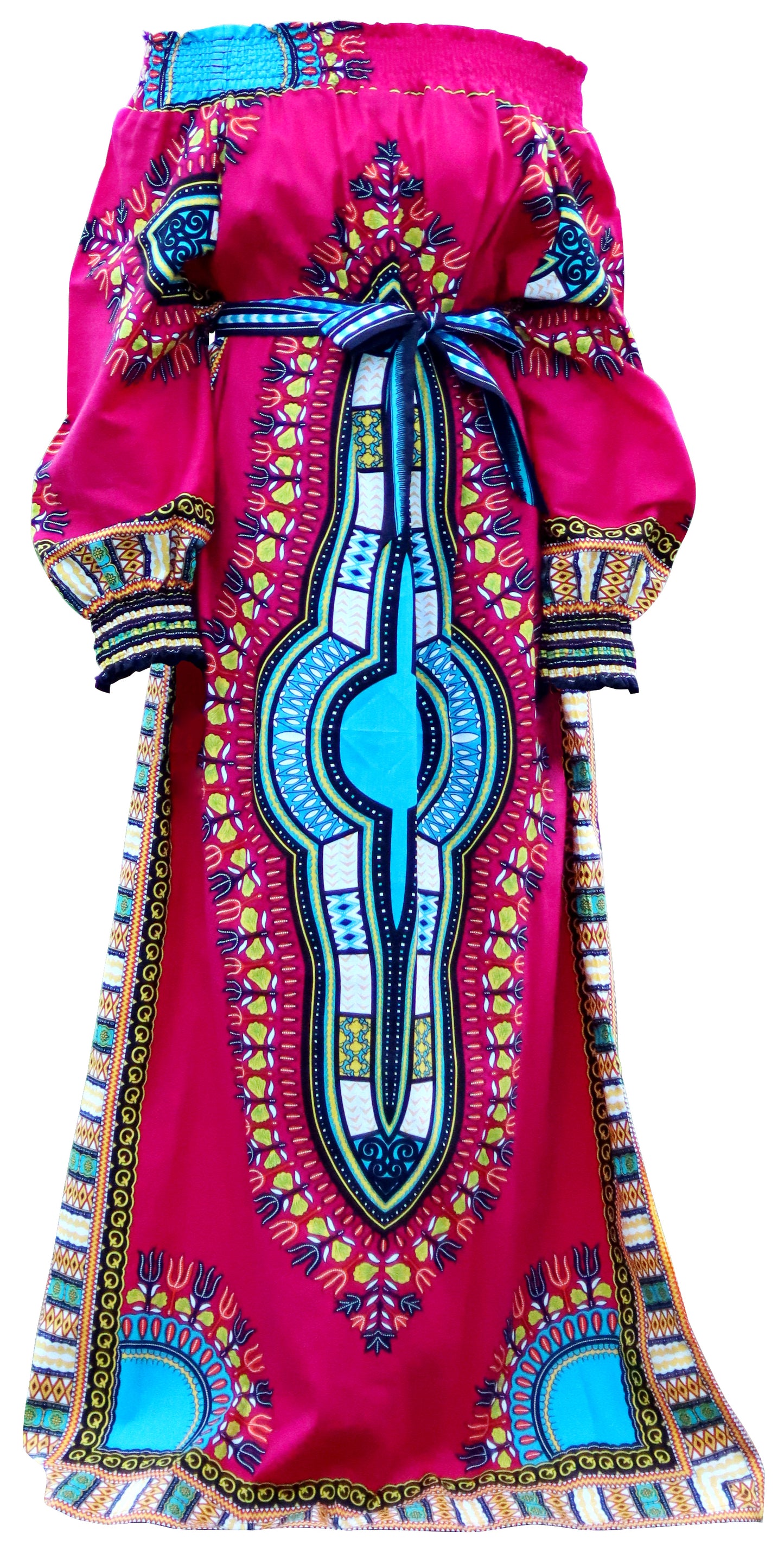 African Dashiki Long Dress - Long Sleeve Off Shoulder Shirt