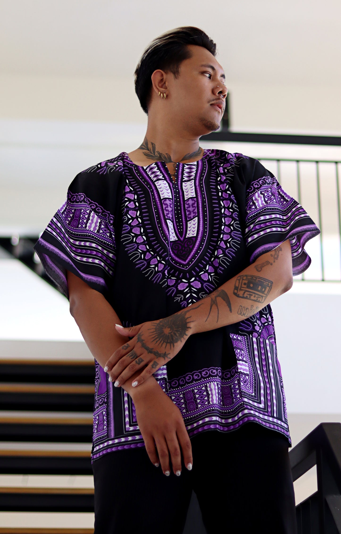 African Dashiki Unisex Shirt Standard Cotton 100% - Bold Black