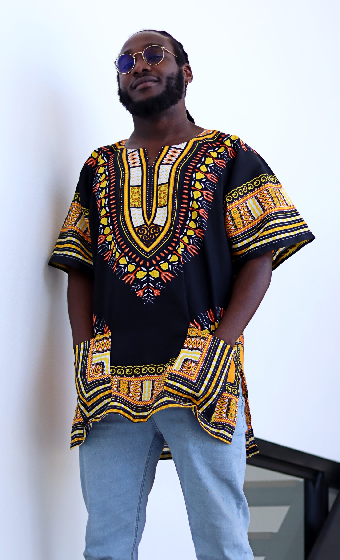 African Dashiki Unisex Shirt Standard Cotton 100% - Bold Black