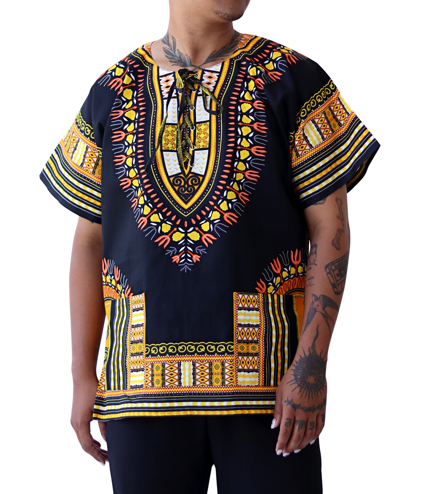 African Dashiki Unisex Shirt - Cotton Tied Collar