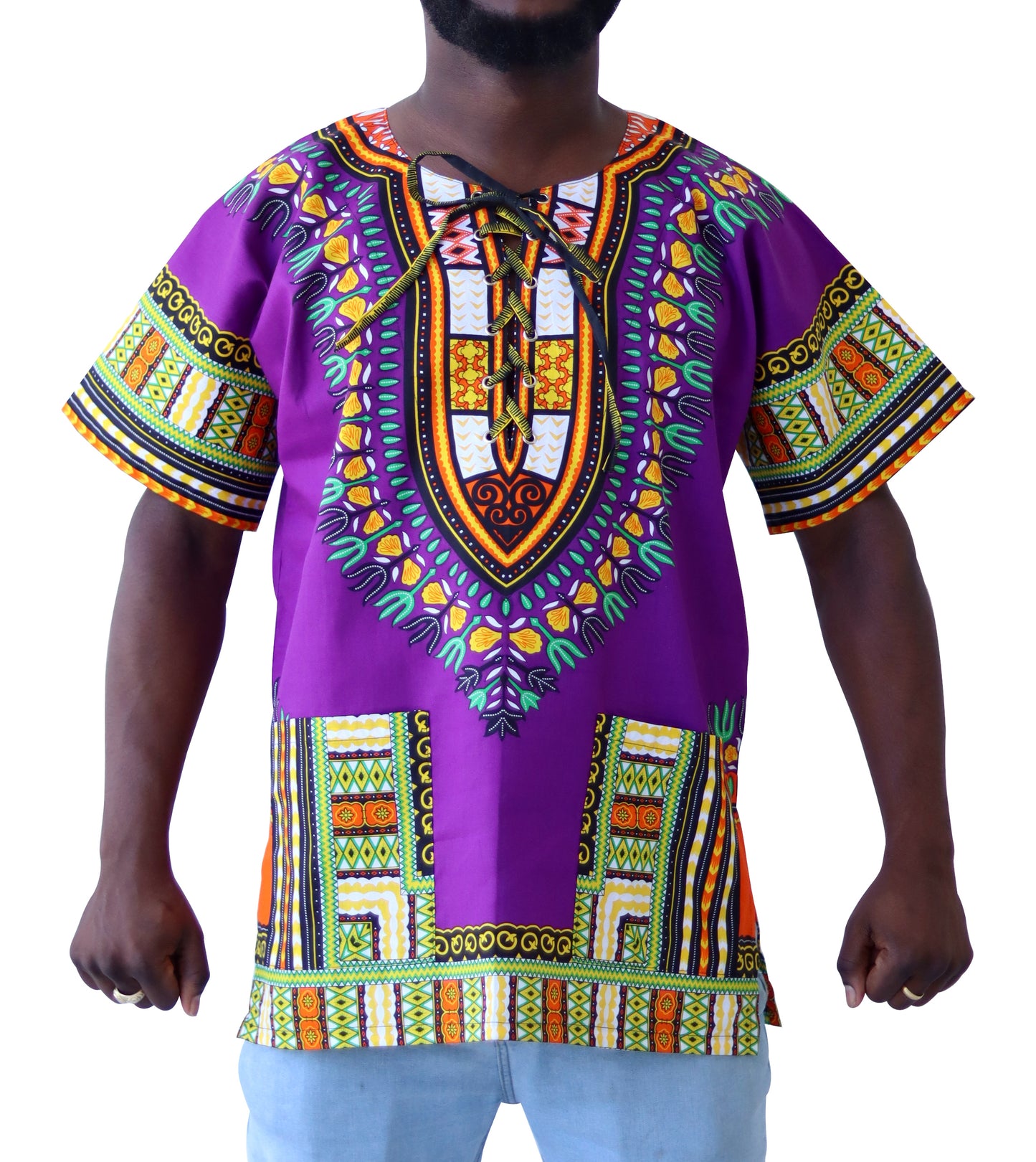 African Dashiki Unisex Shirt - Cotton Tied Collar