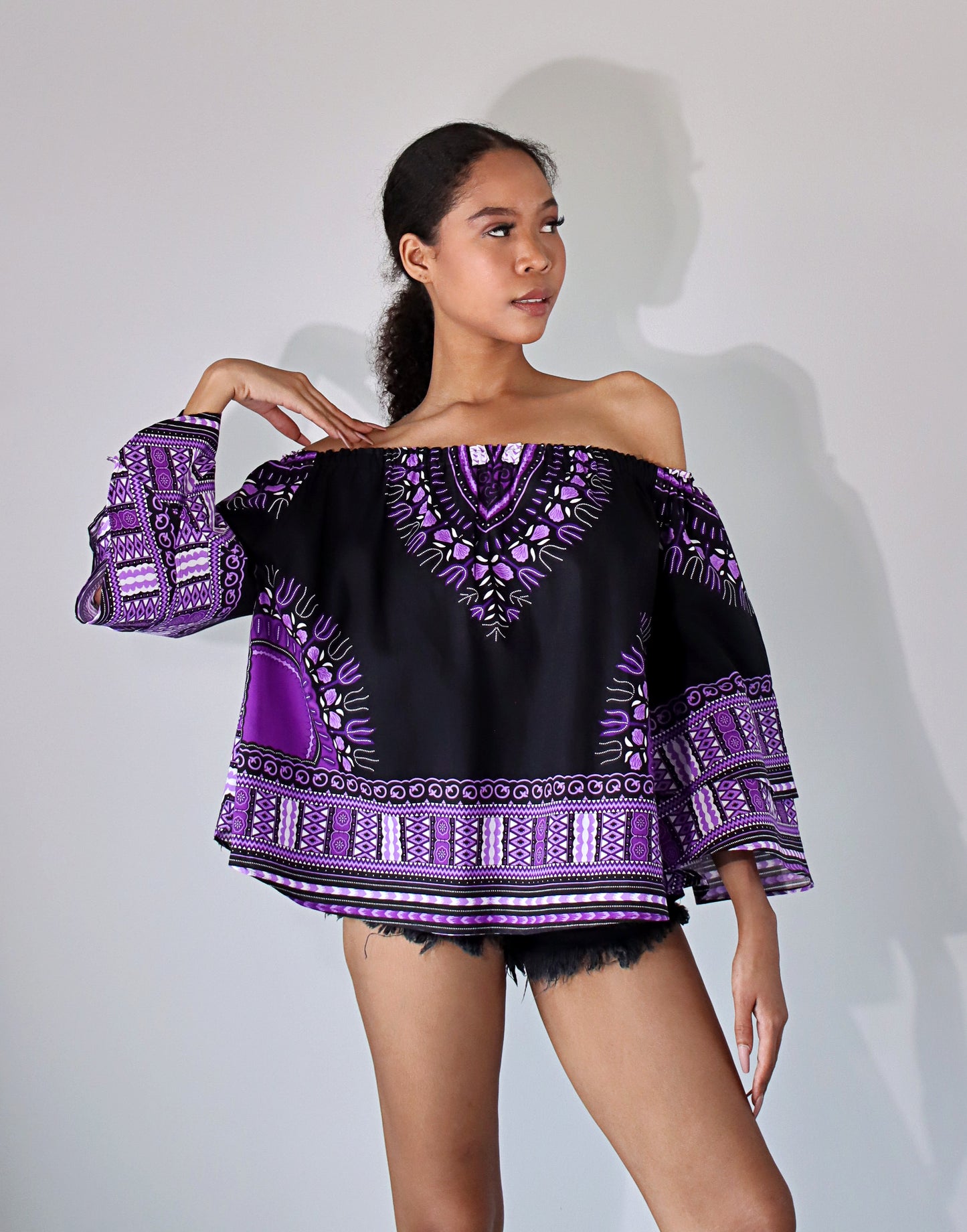 African Dashiki Womens Shirt - Off Shoulder Caftan Blouse