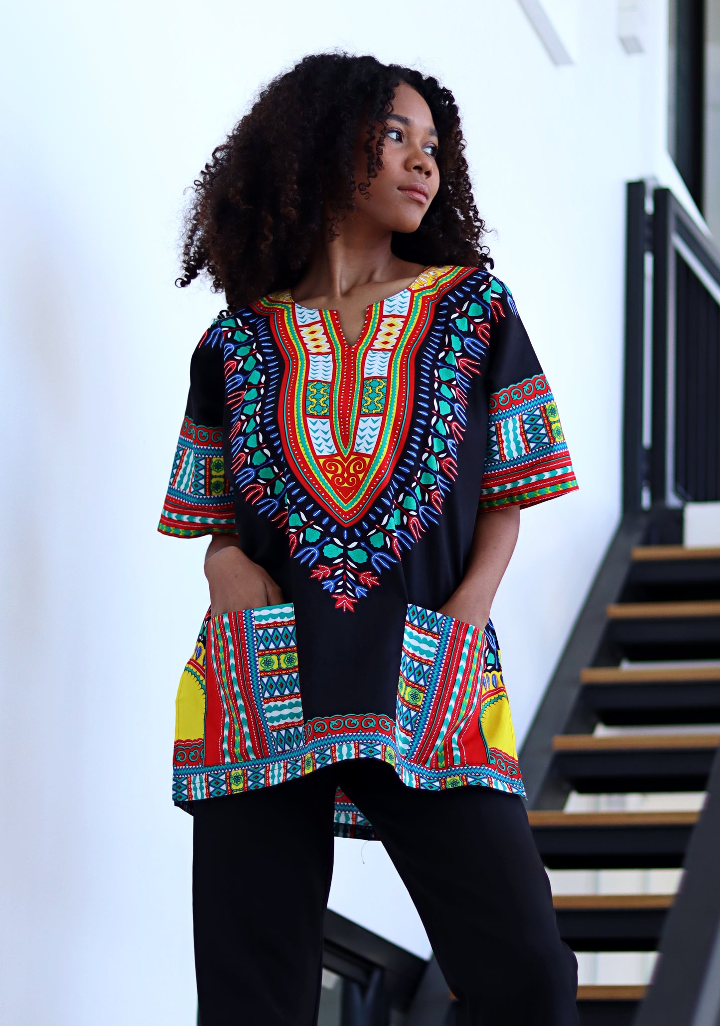 African Dashiki Unisex Shirt Standard Cotton 100% - Bold Black