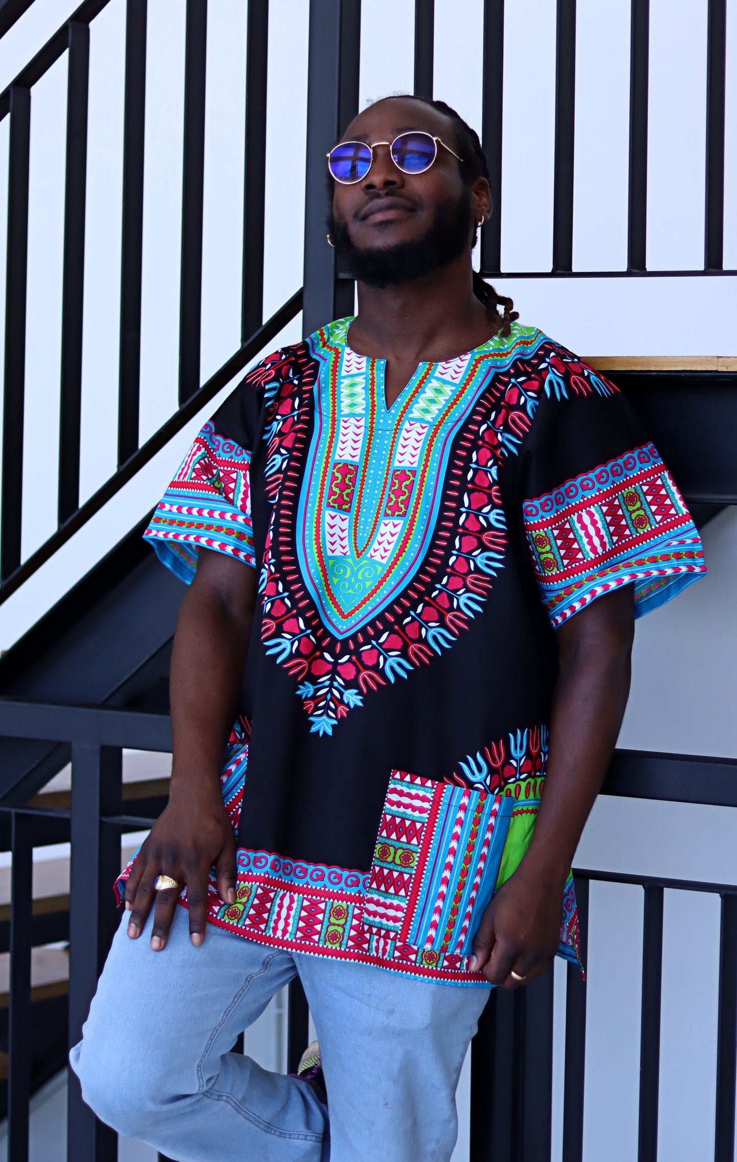 African Dashiki Unisex Shirt Standard Cotton 100% - Bold Black