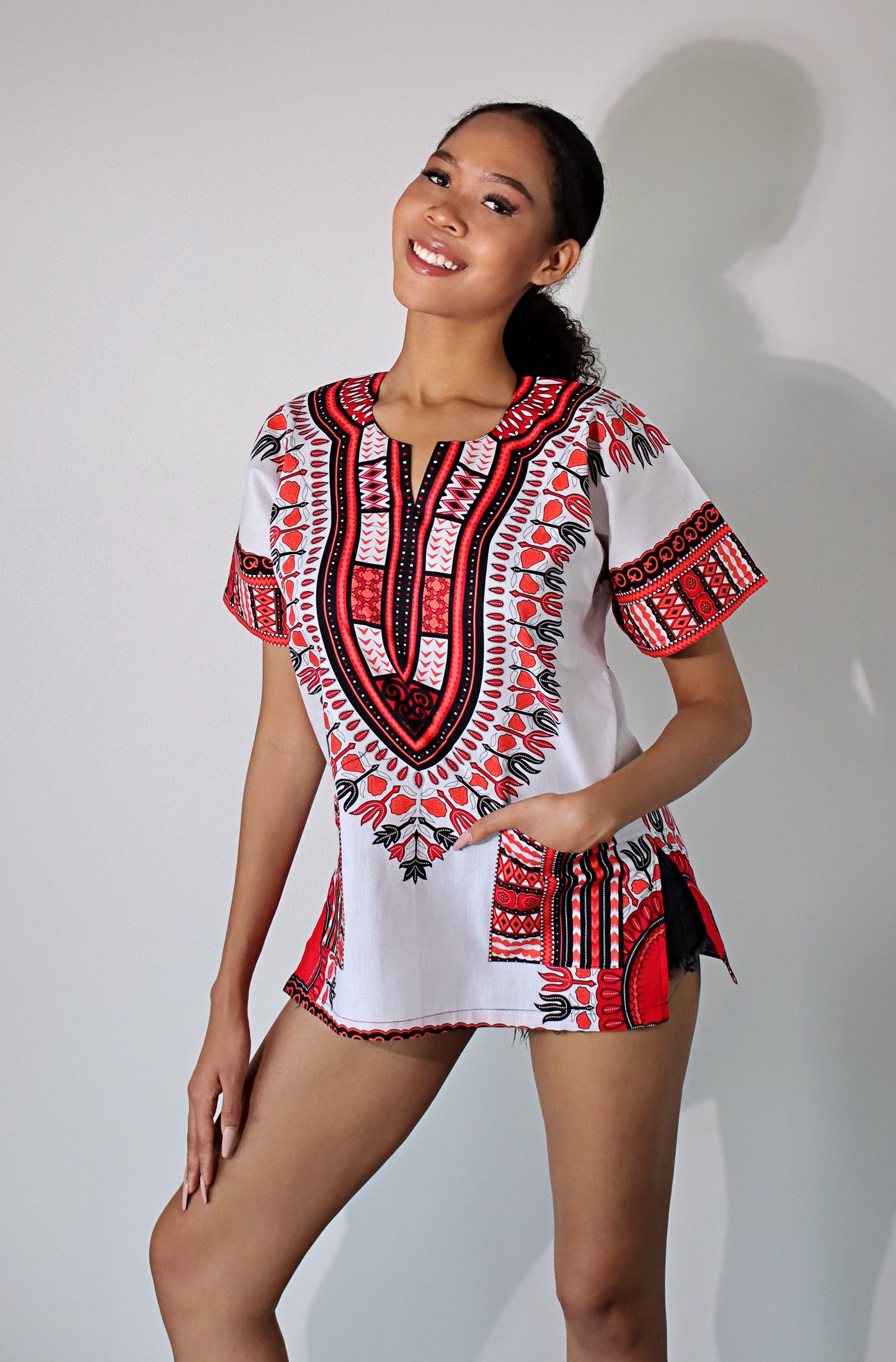 African Dashiki Unisex Shirt Standard Cotton 100% - Bright White