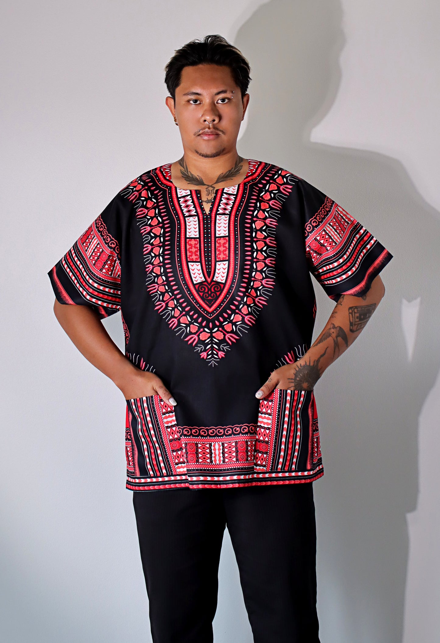 African Dashiki Unisex Shirt Standard Cotton 100% - Bold Black