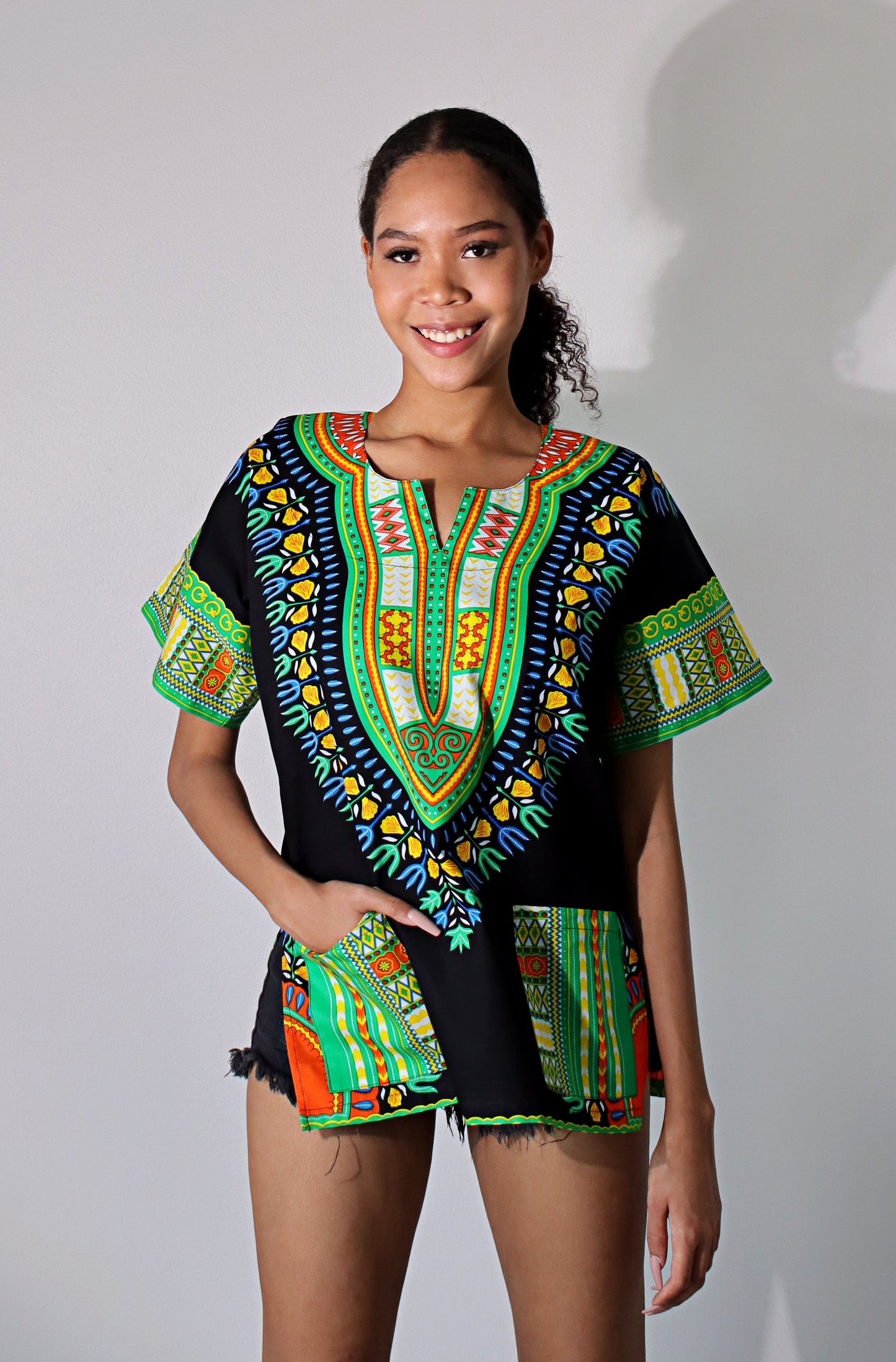 African Dashiki Unisex Shirt Standard Cotton 100% - Bold Black