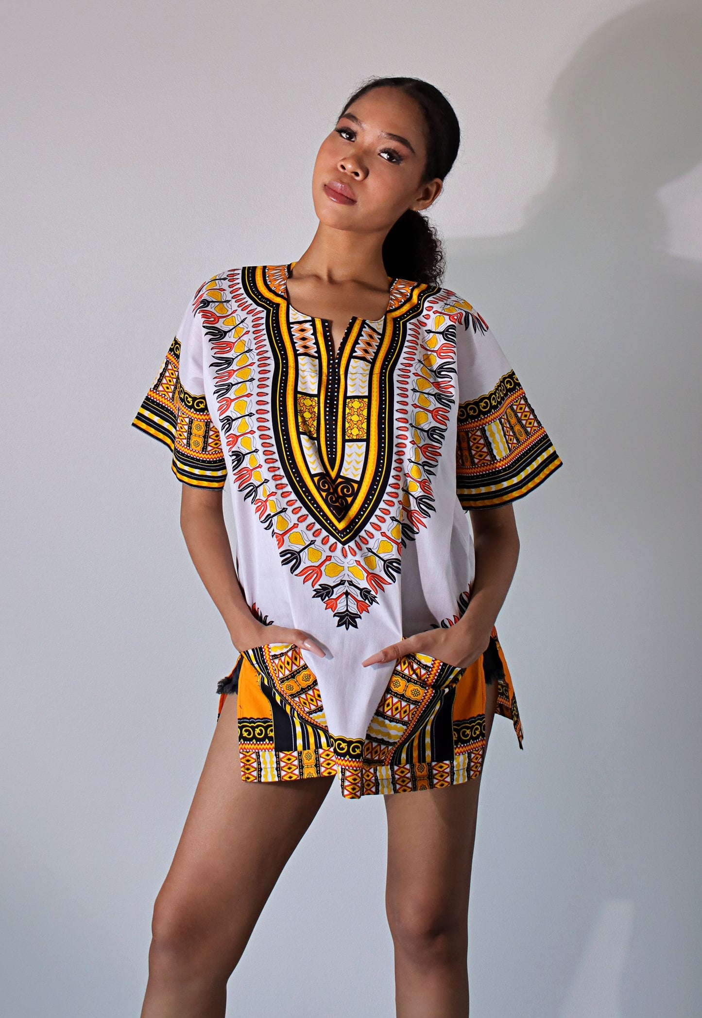 African Dashiki Unisex Shirt Standard Cotton 100% - Bright White