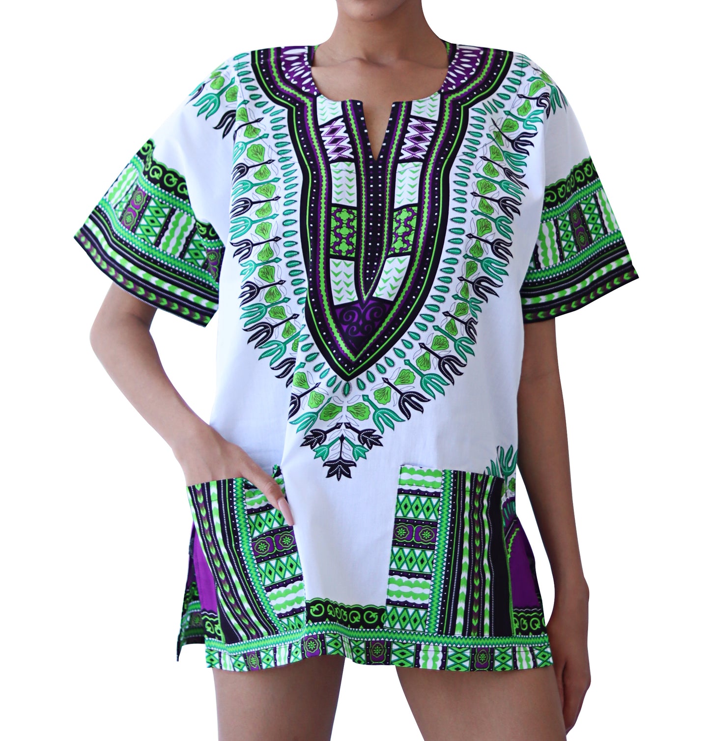 African Dashiki Unisex Shirt Standard Cotton 100% - Bright White