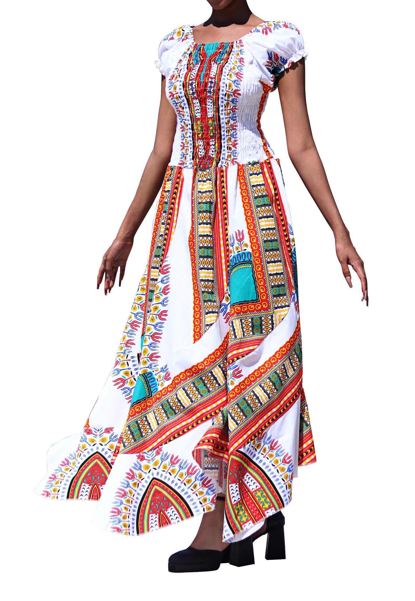 Africa Dashiki Dress - Smock Waist With Short Sleeves