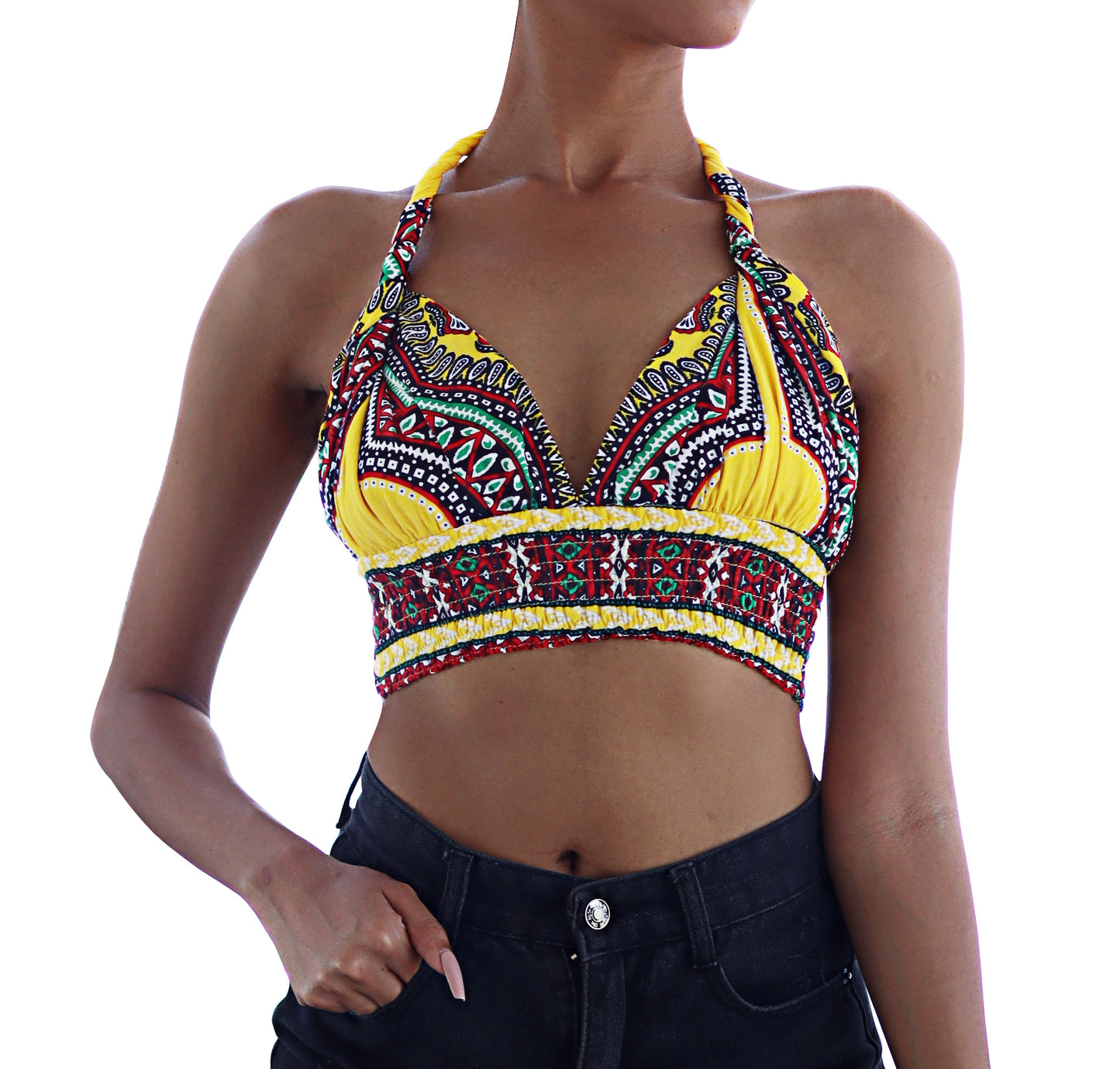 African Dashiki Sexy Bare - Women Halter Tied Dashiki Rayon Ladies Neck Tied Shirt