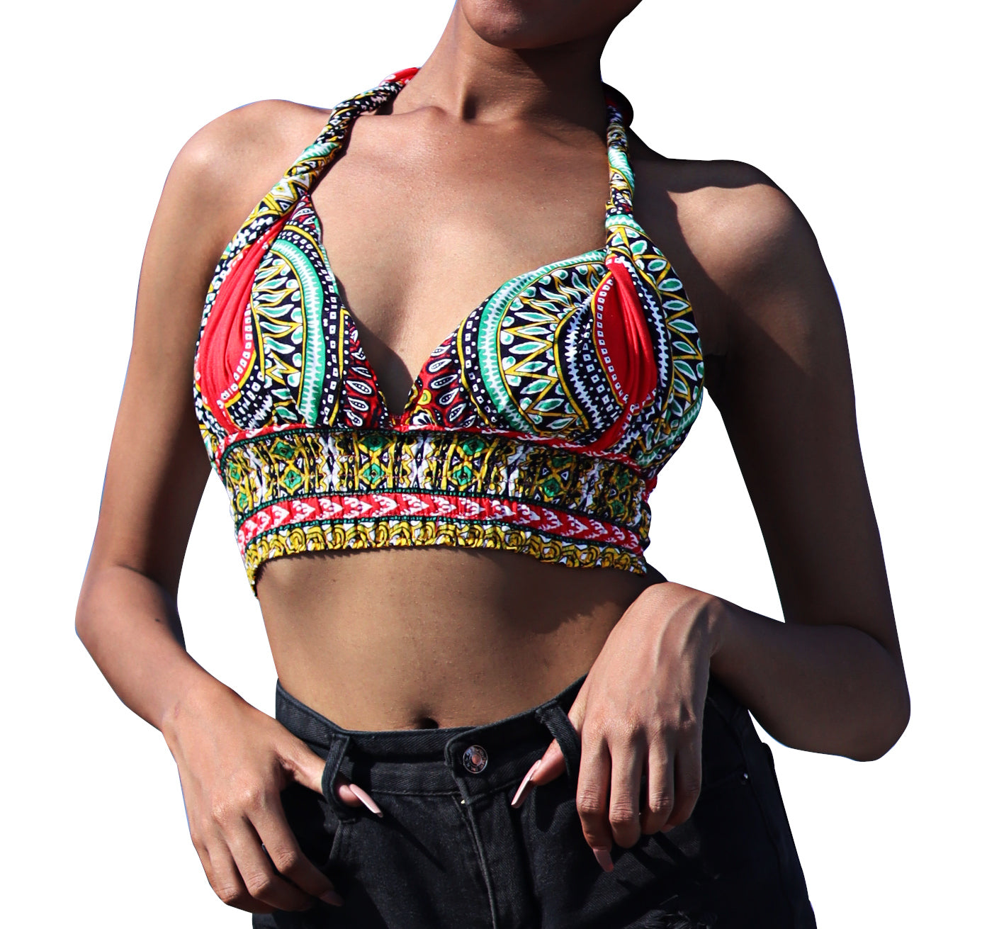 African Dashiki Sexy Bare - Women Halter Tied Dashiki Rayon Ladies Neck Tied Shirt