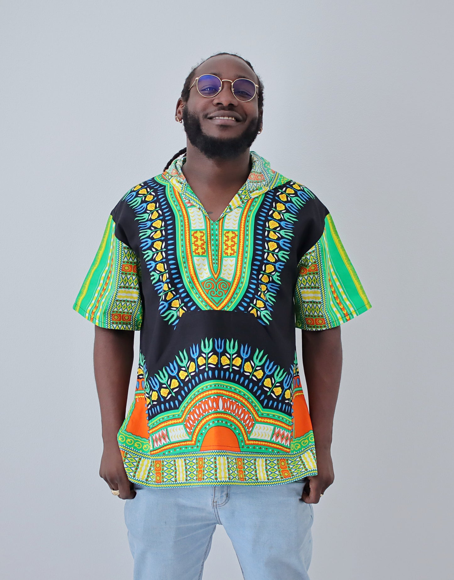 African Dashiki Unisex Shirt - Black Windbreaker Hoody Short Sleeve