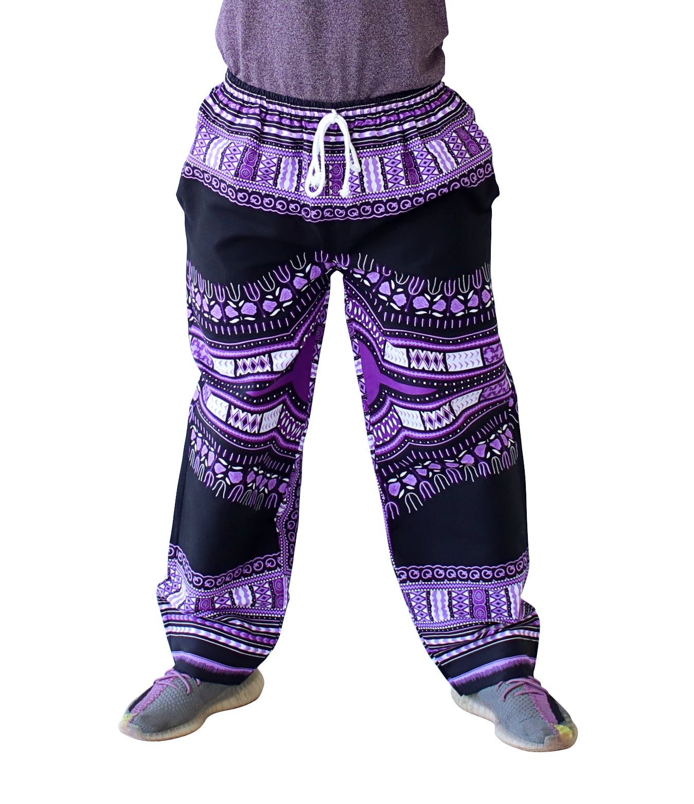 African Dashiki Cotton Baggy Straight Leg Dashiki Unisex Casual Pants Africa Print Elastic Waist