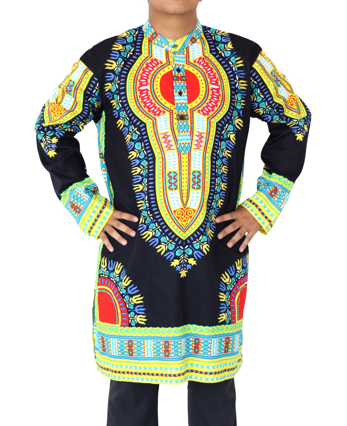 Formal Kurta Long Sleeve Stand Up Collar Button Down Kaftan Cotton Dashiki Tunic