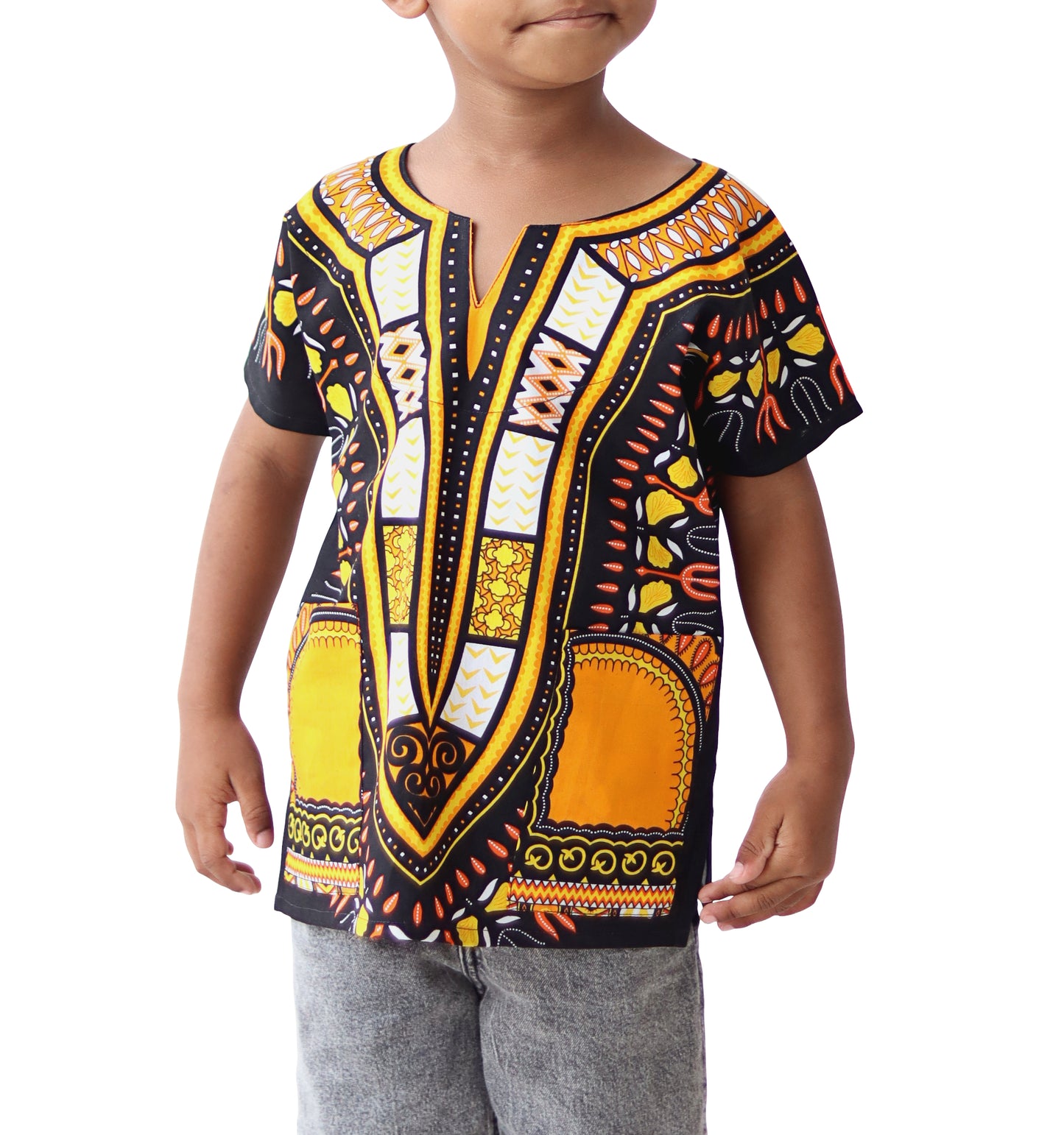Cotton Childrens African Dashiki Throw Over Boubou Shirt Large Print and Pockets