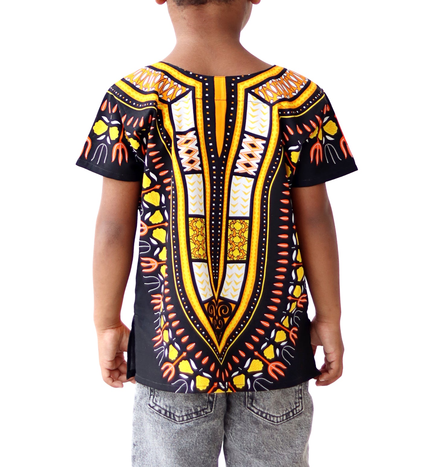 Cotton Childrens African Dashiki Throw Over Boubou Shirt Large Print and Pockets