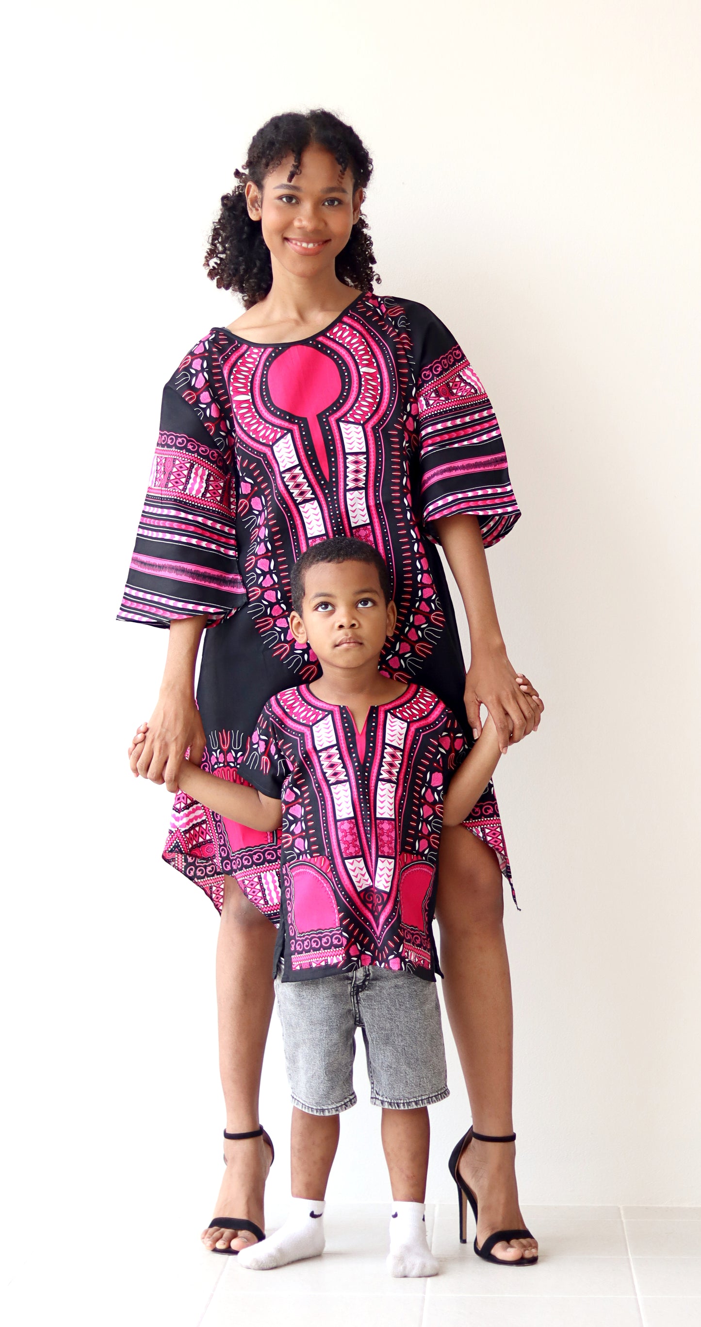 Cotton Childrens African Dashiki Throw Over Boubou Shirt Large Print and Pockets