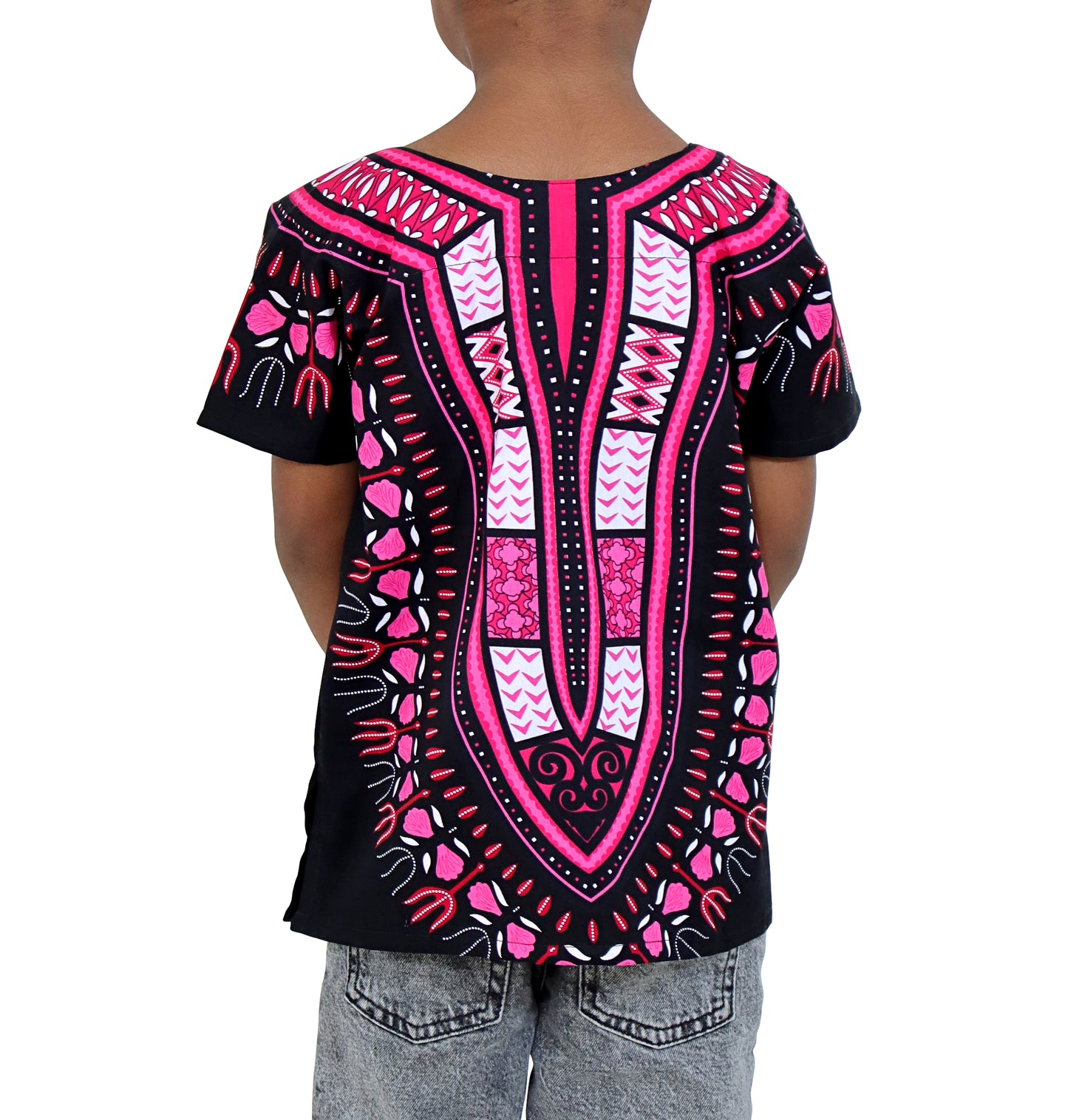 Cotton Childrens African Dashiki Throw Over Boubou Shirt Large Print and Pockets