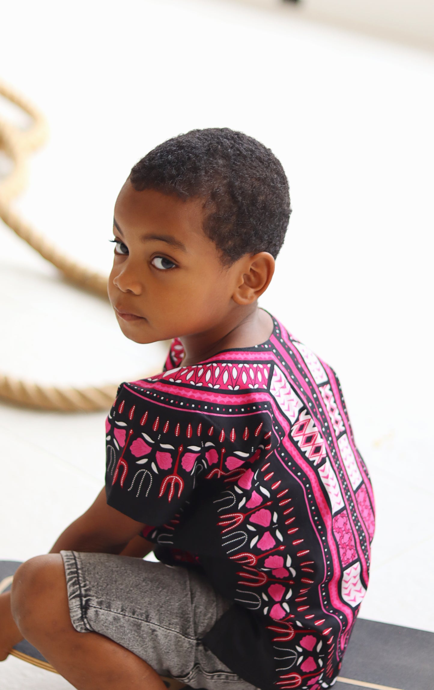 Cotton Childrens African Dashiki Throw Over Boubou Shirt Large Print and Pockets