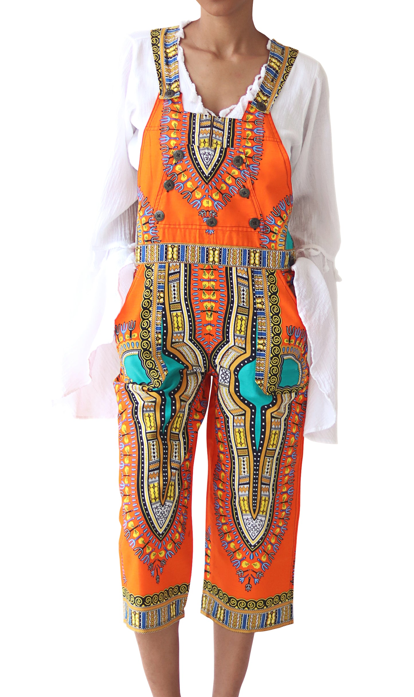 Onepiece JumpSuit Capri Leg Vintage TouchUp Dashiki Art in Cotton