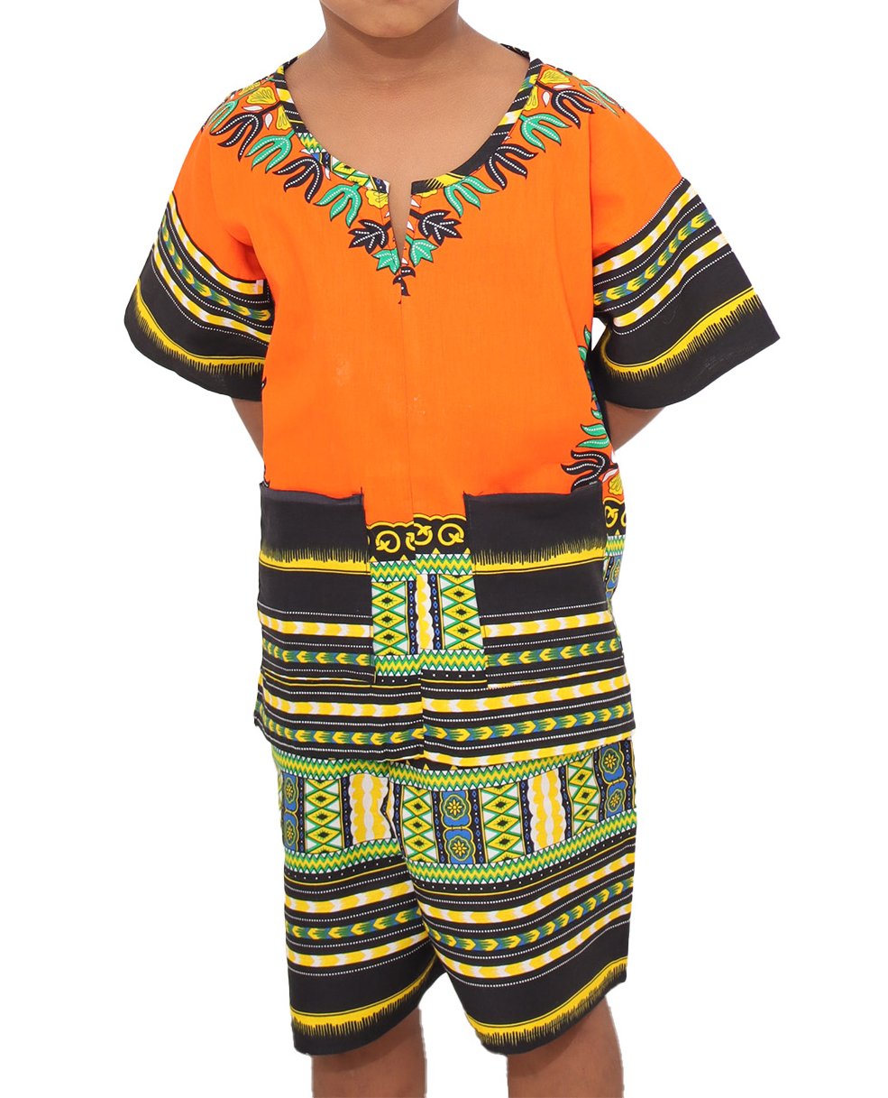Childrens Unisex Afrikan Cotton Patch Short and Shirt Dashiki Outfit