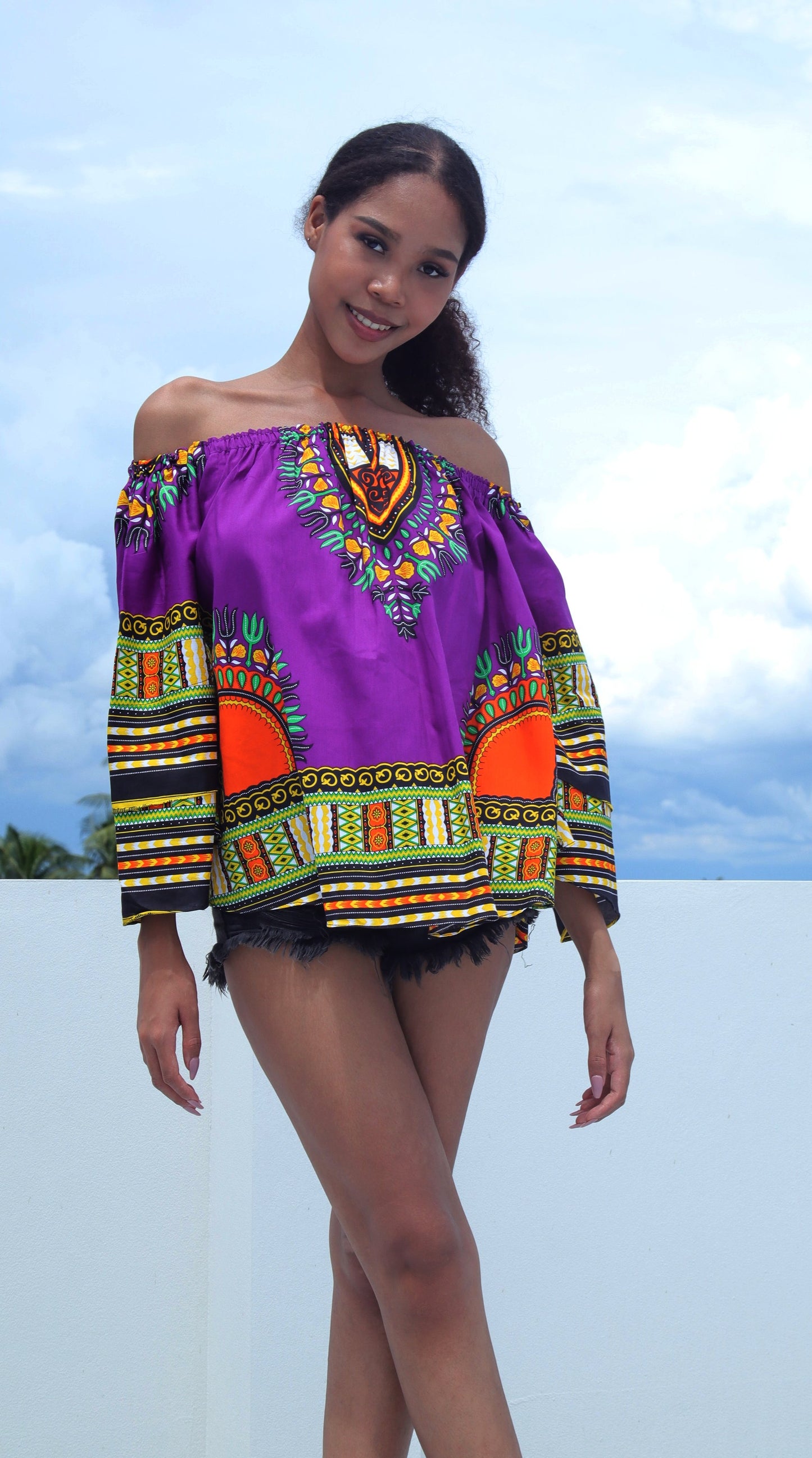 African Dashiki Womens Shirt - Off Shoulder Caftan Blouse