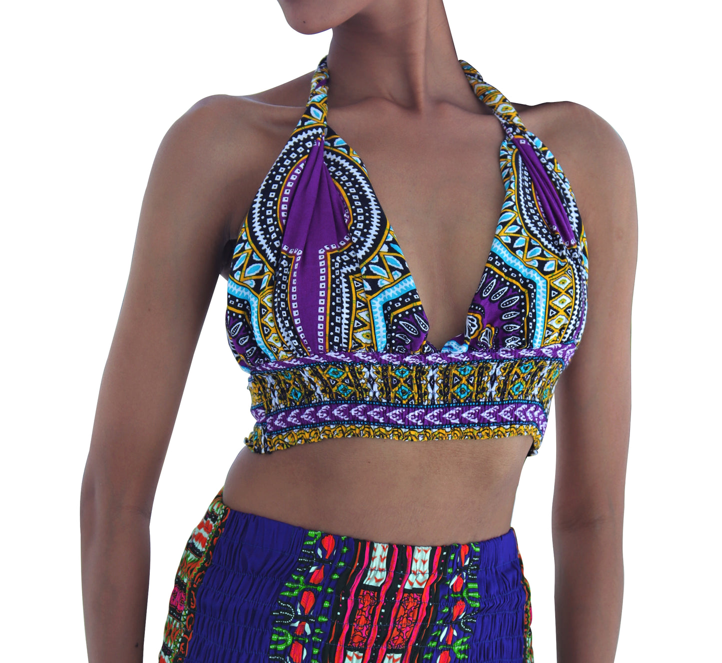 African Dashiki Sexy Bare - Women Halter Tied Dashiki Rayon Ladies Neck Tied Shirt
