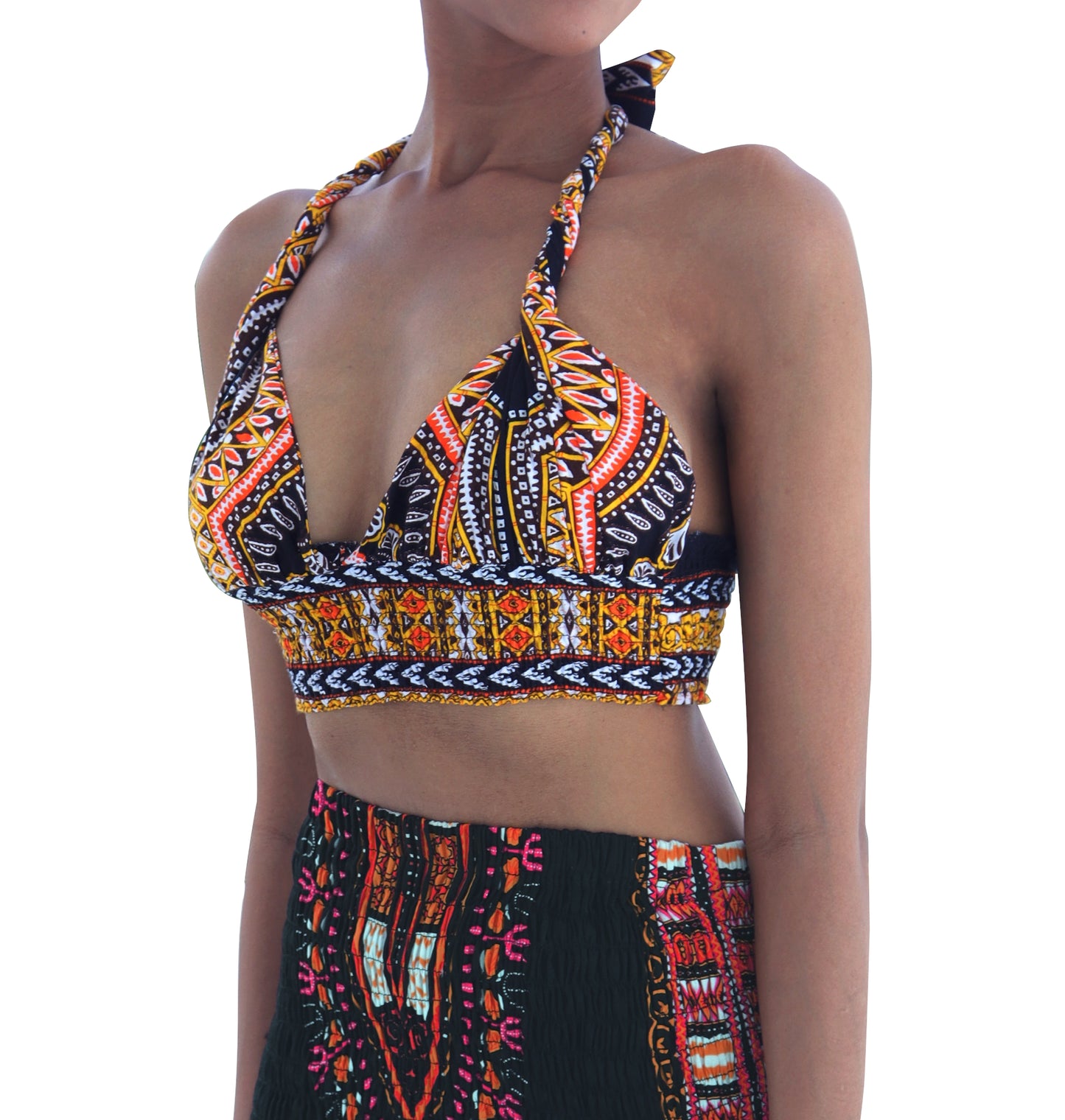 African Dashiki Sexy Bare - Women Halter Tied Dashiki Rayon Ladies Neck Tied Shirt