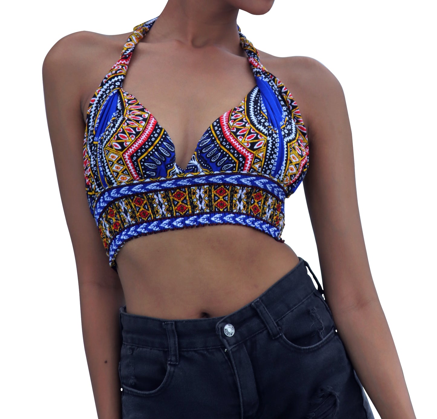 African Dashiki Sexy Bare - Women Halter Tied Dashiki Rayon Ladies Neck Tied Shirt