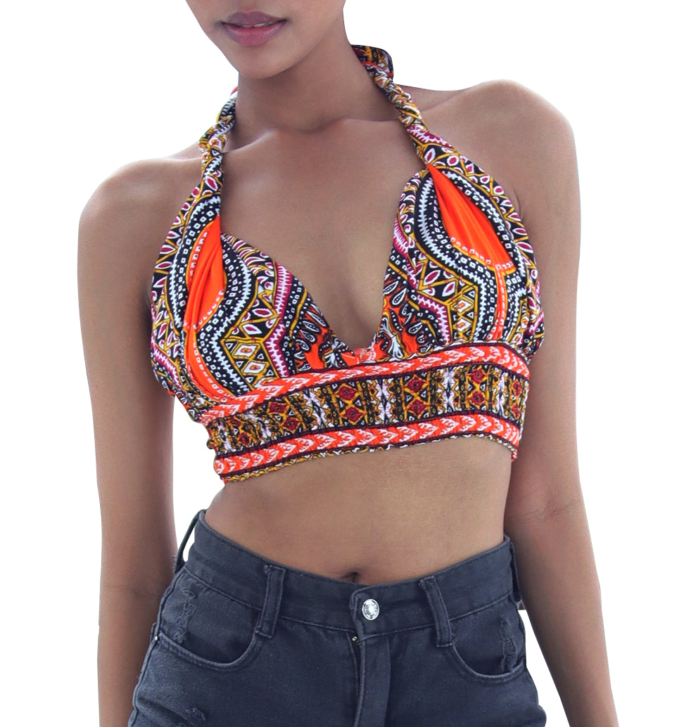 African Dashiki Sexy Bare - Women Halter Tied Dashiki Rayon Ladies Neck Tied Shirt
