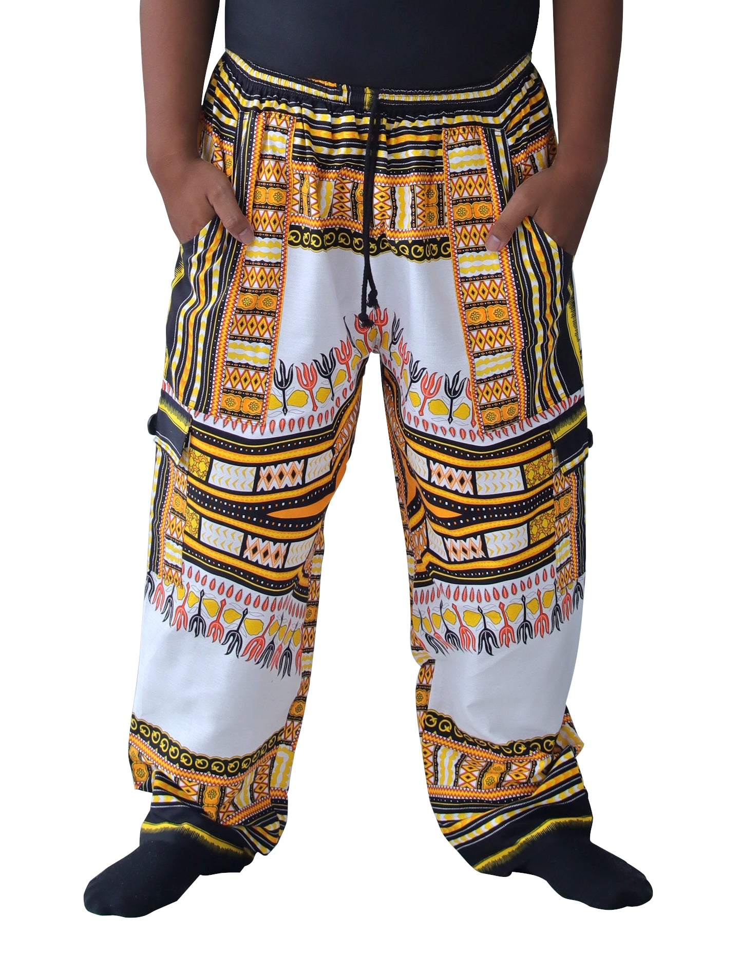 DA'IKI Loose and Casual Mens Cotton African Dashiki Pants Cargo Khakis Ankara Art