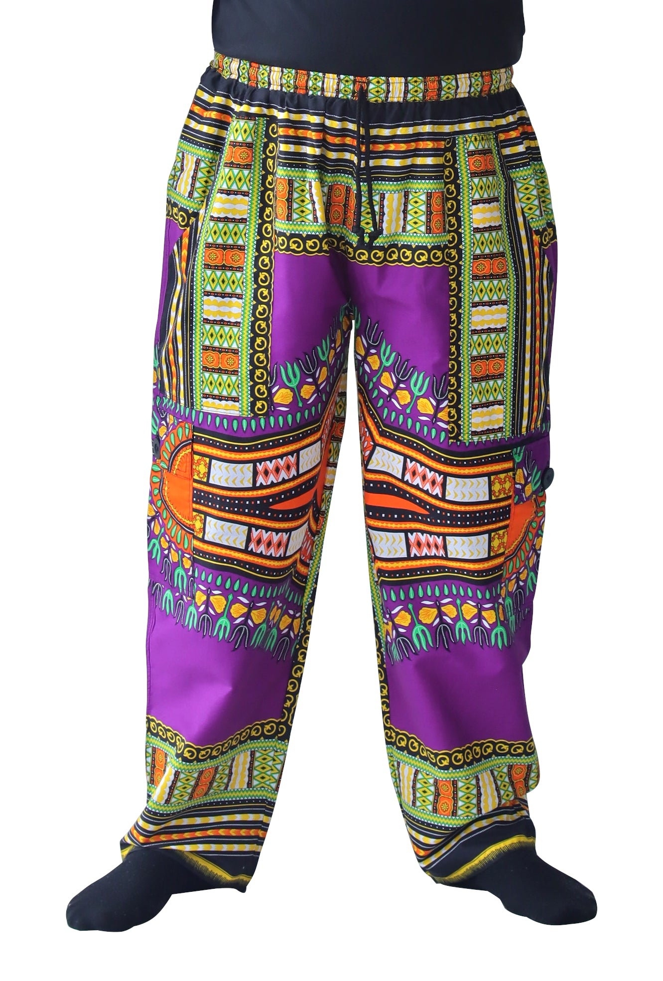 DA'IKI Loose and Casual Mens Cotton African Dashiki Pants Cargo Khakis Ankara Art
