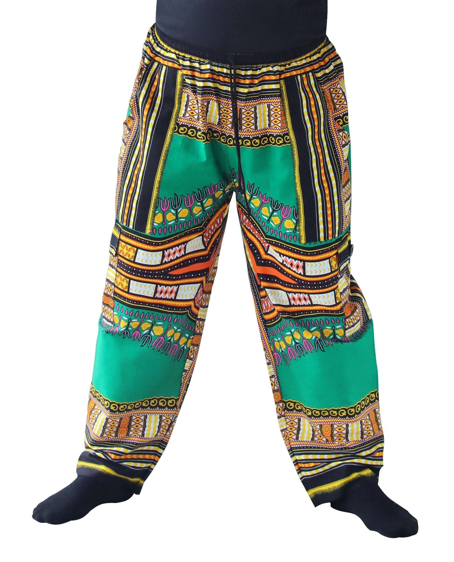 DA'IKI Loose and Casual Mens Cotton African Dashiki Pants Cargo Khakis Ankara Art