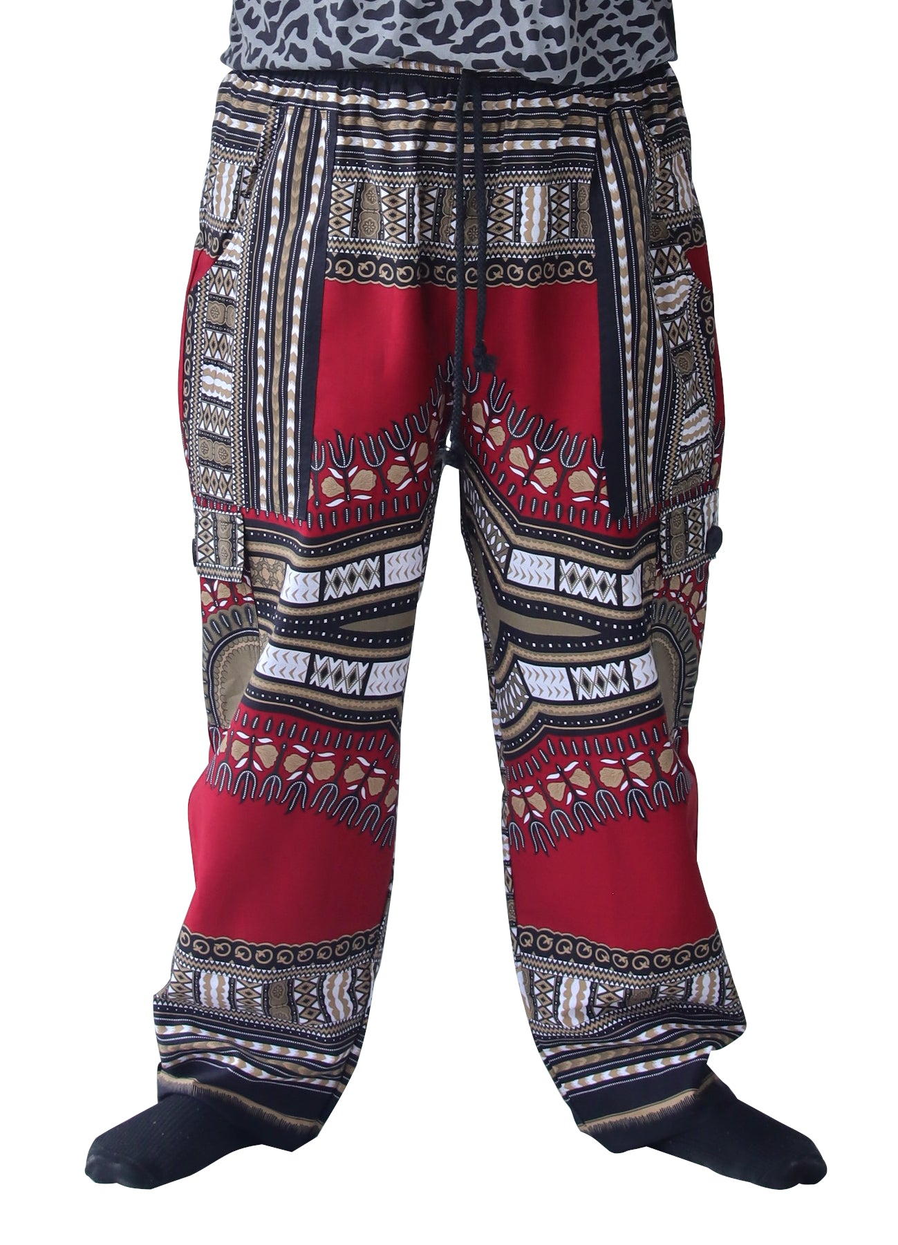 DA'IKI Loose and Casual Mens Cotton African Dashiki Pants Cargo Khakis Ankara Art