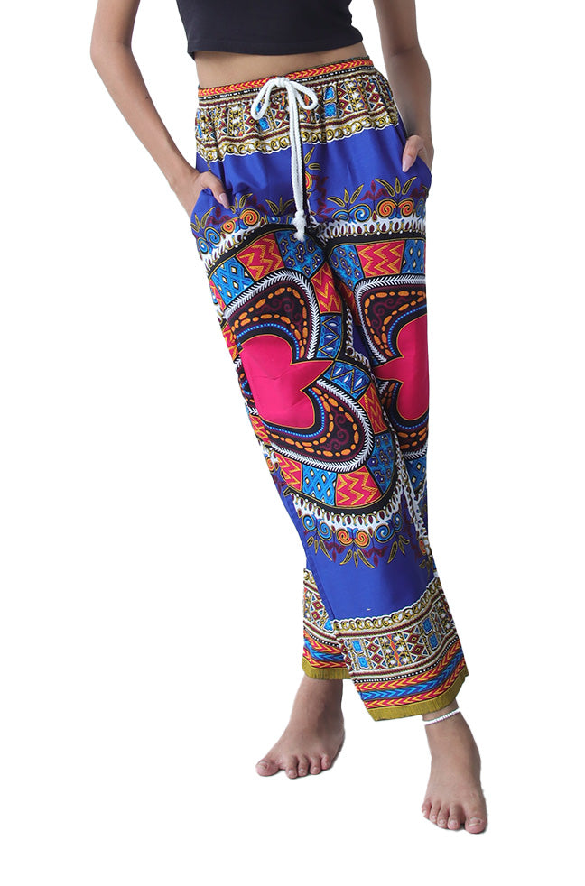 African Dashiki Cotton Baggy Straight Leg Dashiki Unisex Casual Pants Africa Print Elastic Waist