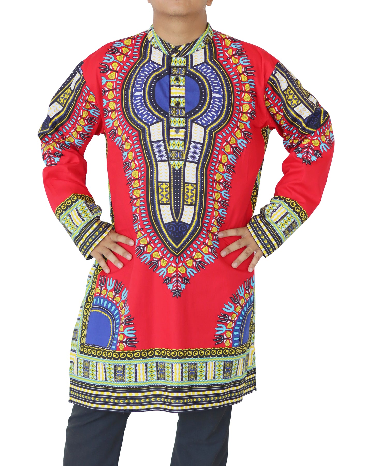 Formal Kurta Long Sleeve Stand Up Collar Button Down Kaftan Cotton Dashiki Tunic