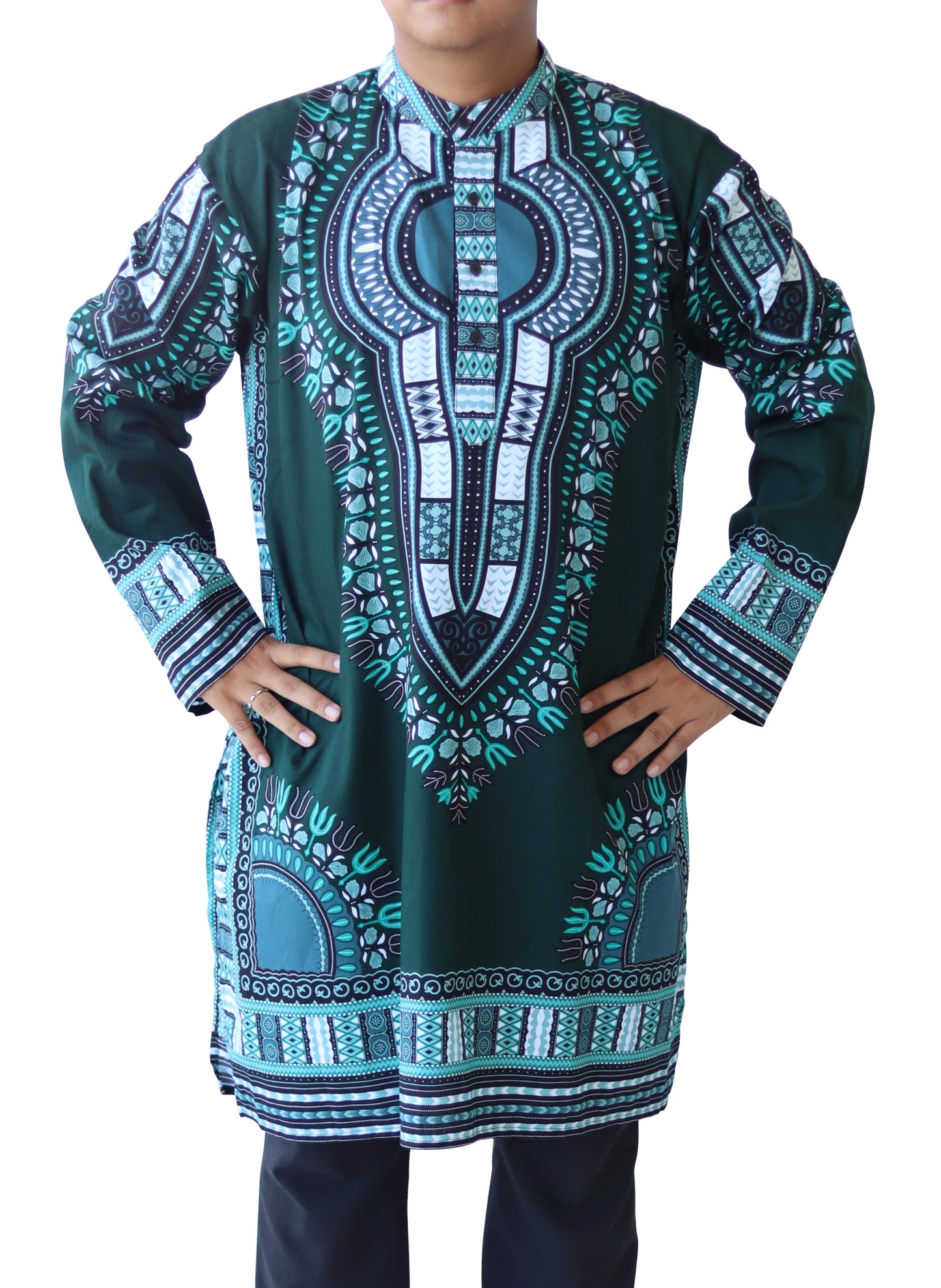 Formal Kurta Long Sleeve Stand Up Collar Button Down Kaftan Cotton Dashiki Tunic