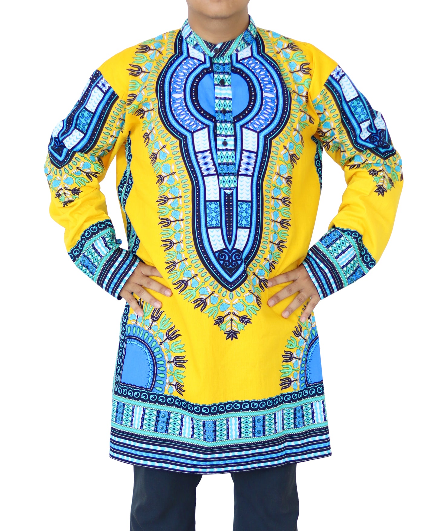 Formal Kurta Long Sleeve Stand Up Collar Button Down Kaftan Cotton Dashiki Tunic