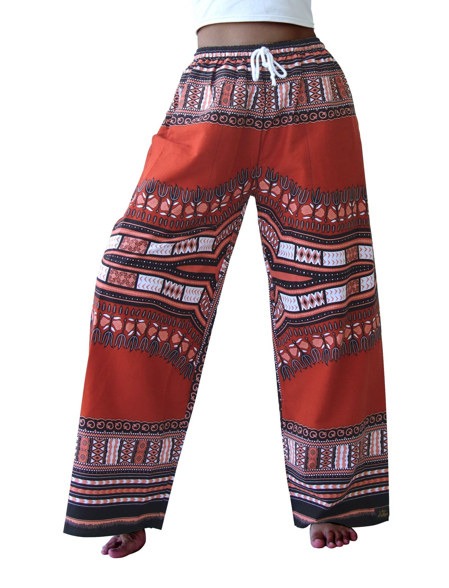 African Dashiki Cotton Baggy Straight Leg Dashiki Unisex Casual Pants Africa Print Elastic Waist