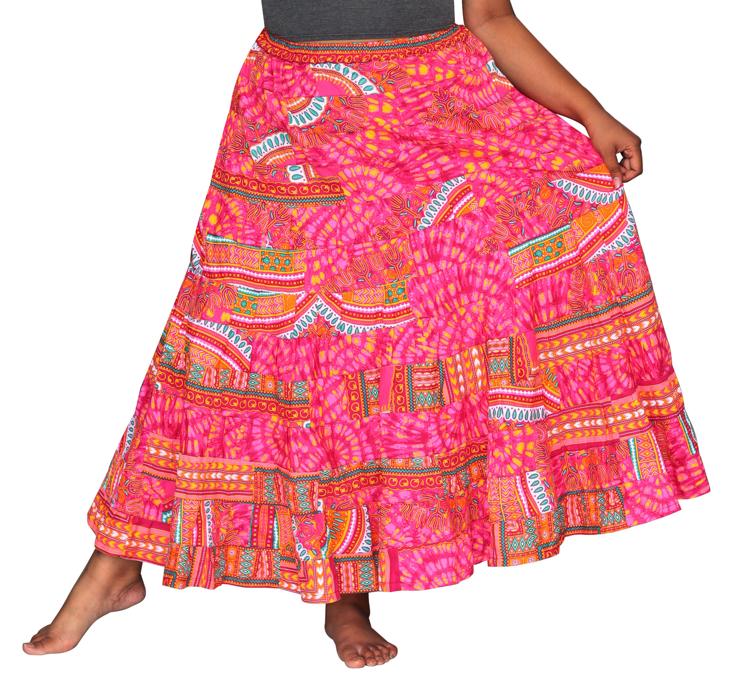 African Dashiki Skirt 14 Layer Flowing - In Bright Multi Color Patches