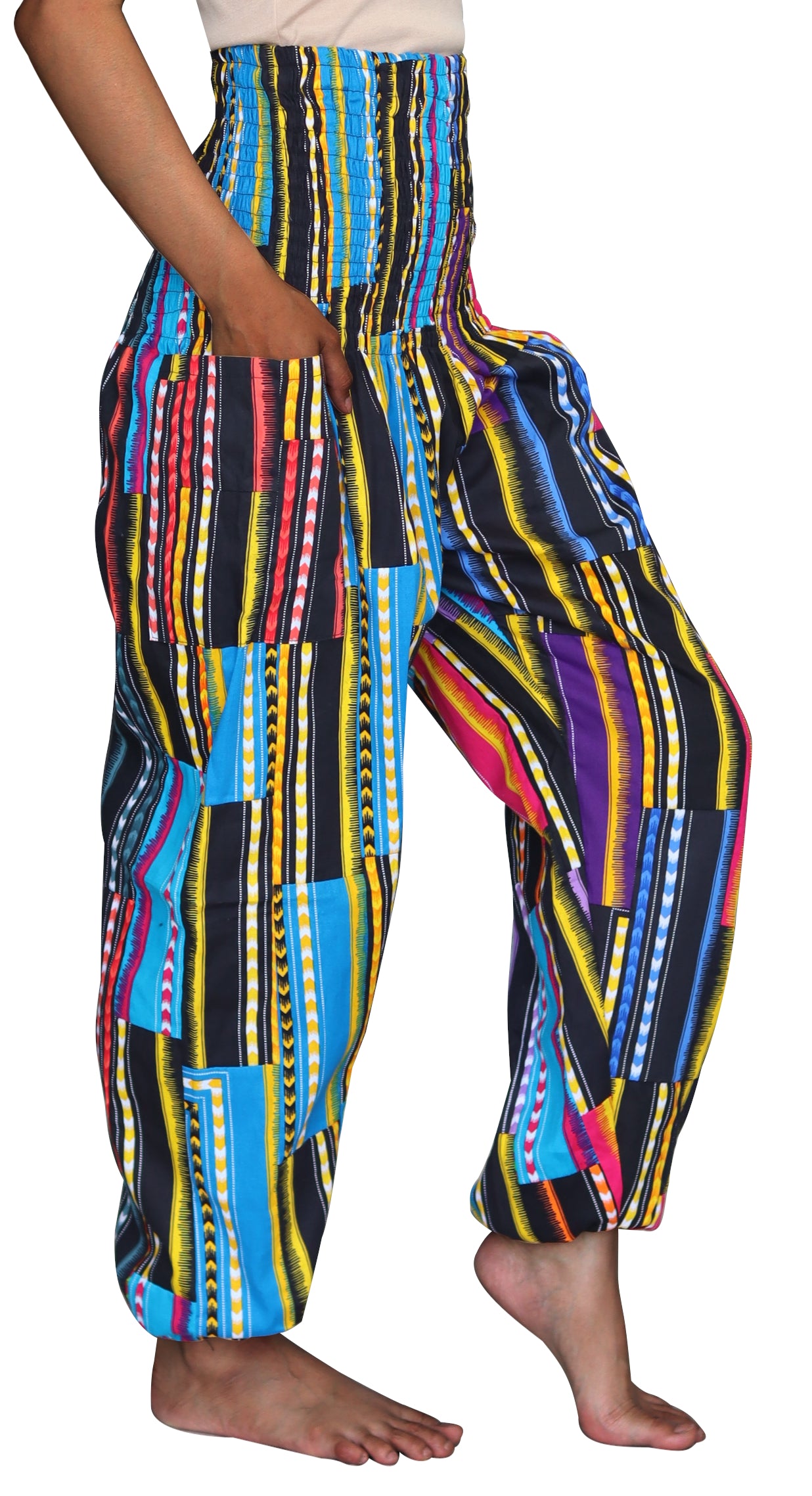 Smock Waist African Dashiki Patch Long Elastic Waist Harem Elephant Pants