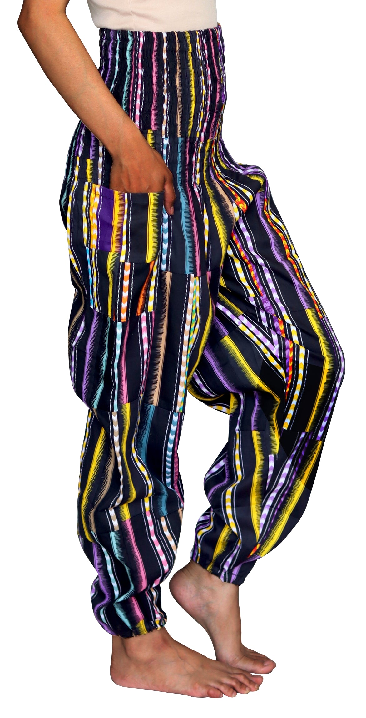 Smock Waist African Dashiki Patch Long Elastic Waist Harem Elephant Pants