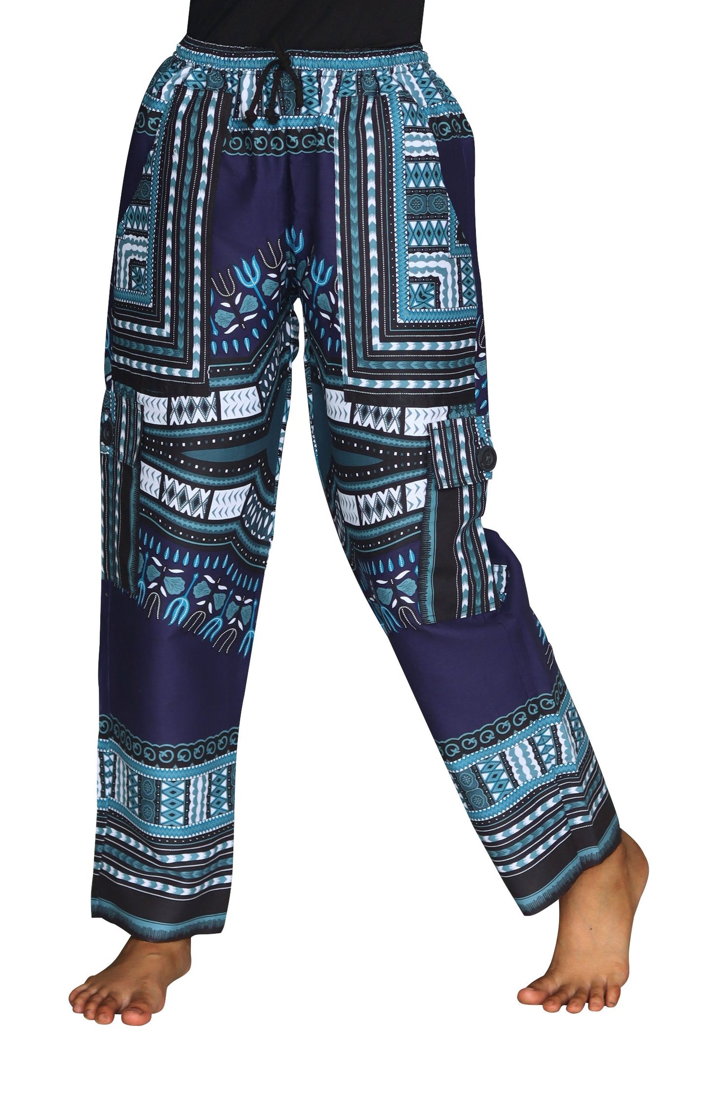 DA'IKI Loose and Casual Ladies Cotton African Dashiki Pants Cargo Khakis Ankara Art