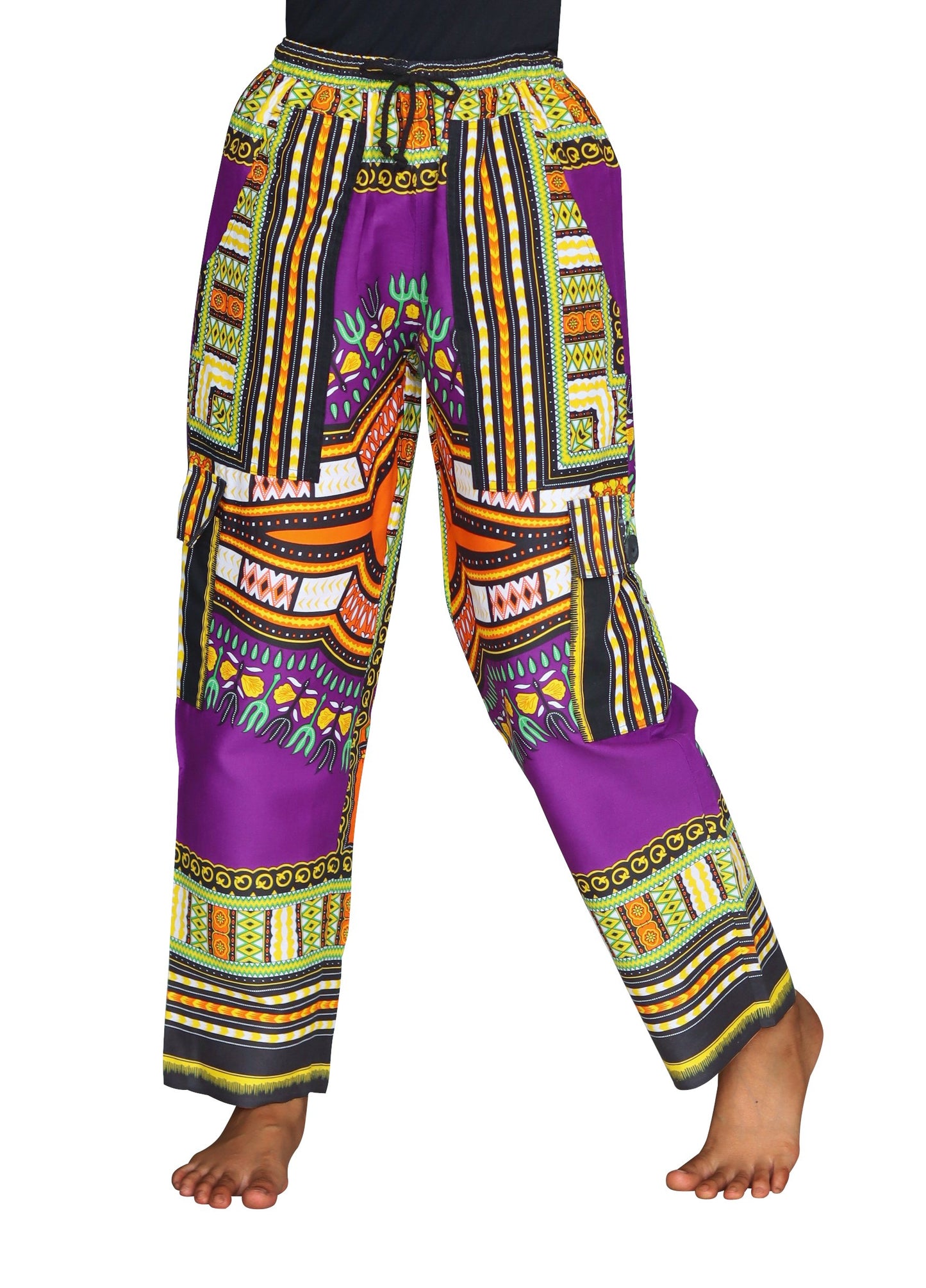 DA'IKI Loose and Casual Ladies Cotton African Dashiki Pants Cargo Khakis Ankara Art