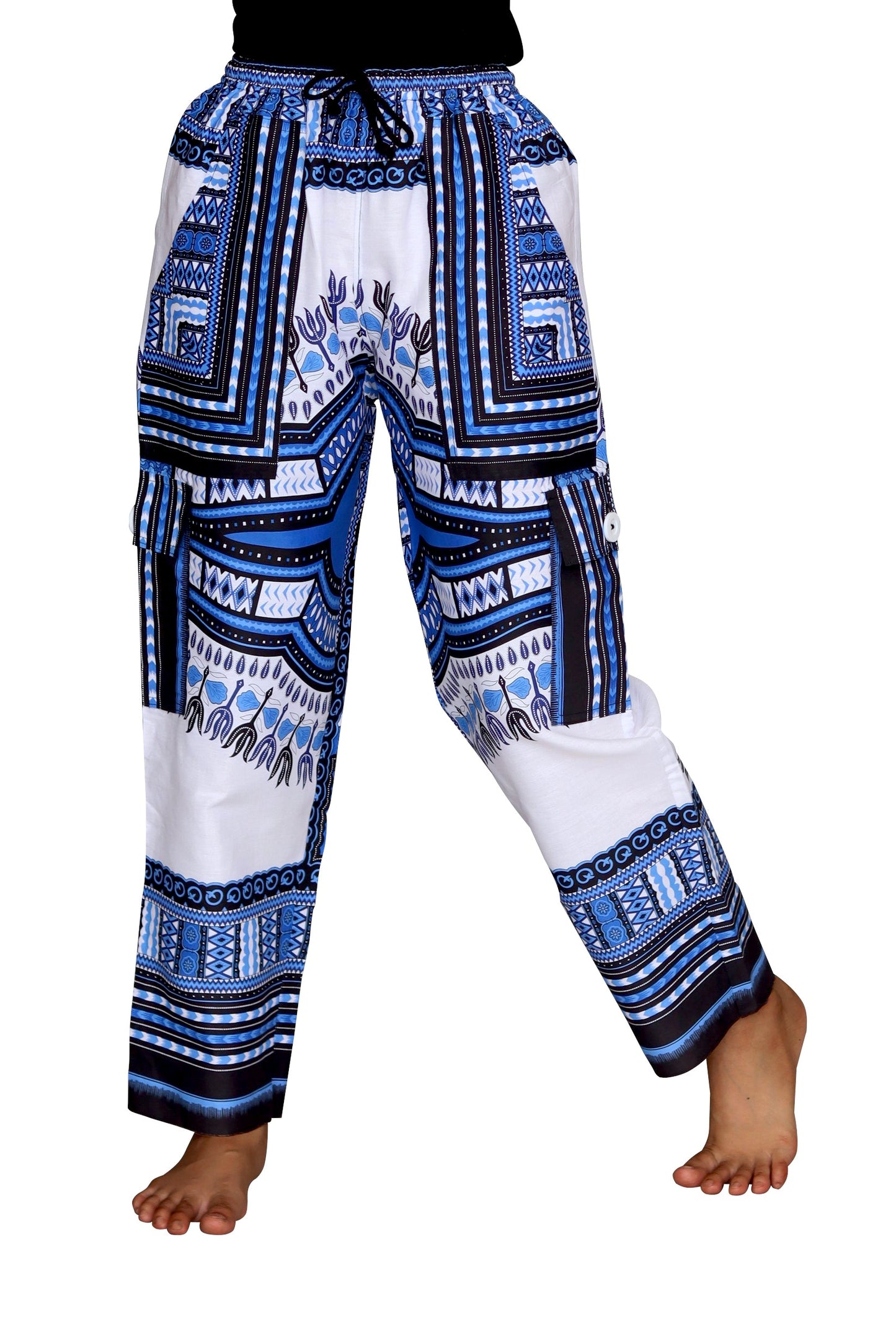 DA'IKI Loose and Casual Ladies Cotton African Dashiki Pants Cargo Khakis Ankara Art