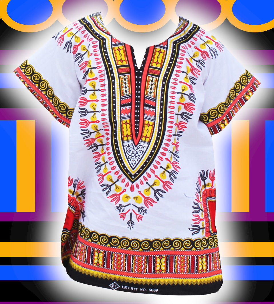 African Dashiki Children's Shirt Standard Cotton 100 % - Bright White